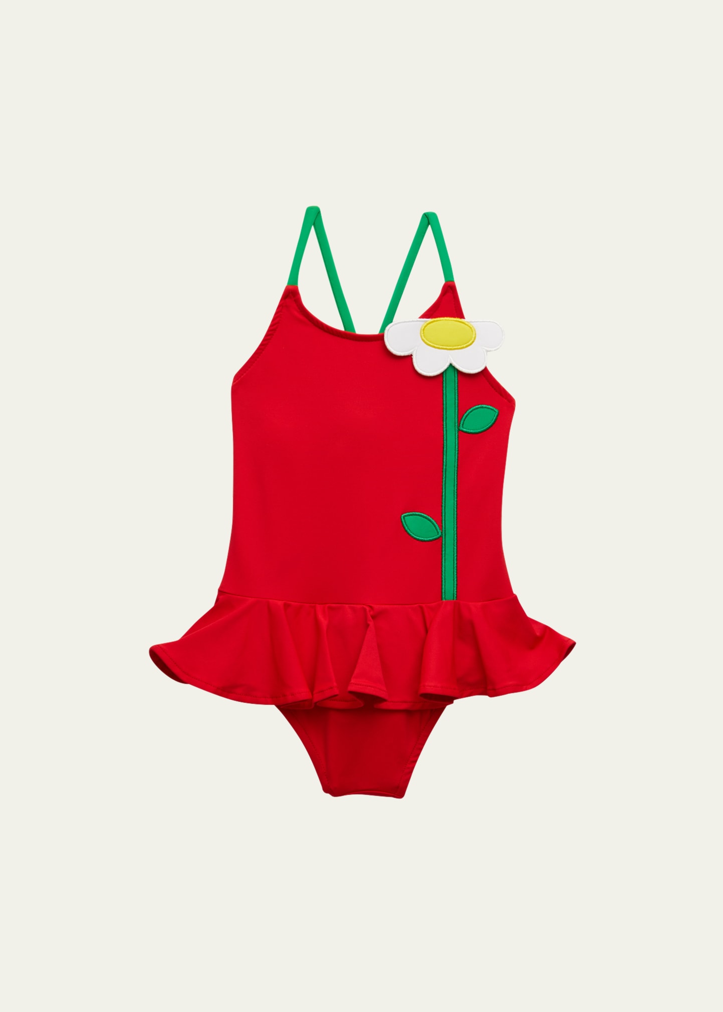 Florence Eiseman Kids' Girl's Flower Applique Swimsuit In Red