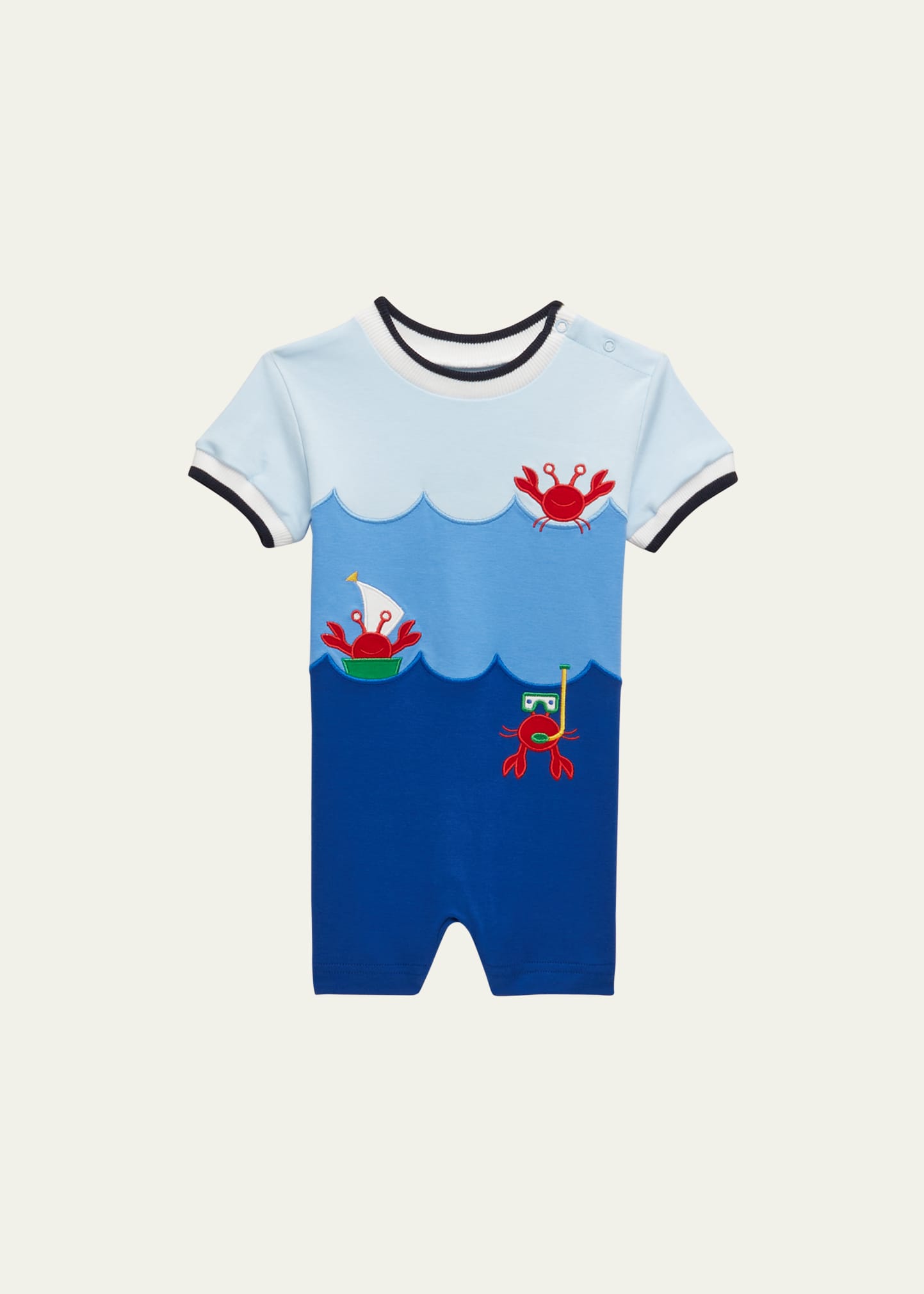 Florence Eiseman Boy's Knit Embroidered Crabs Shortall, Size 3M-24M
