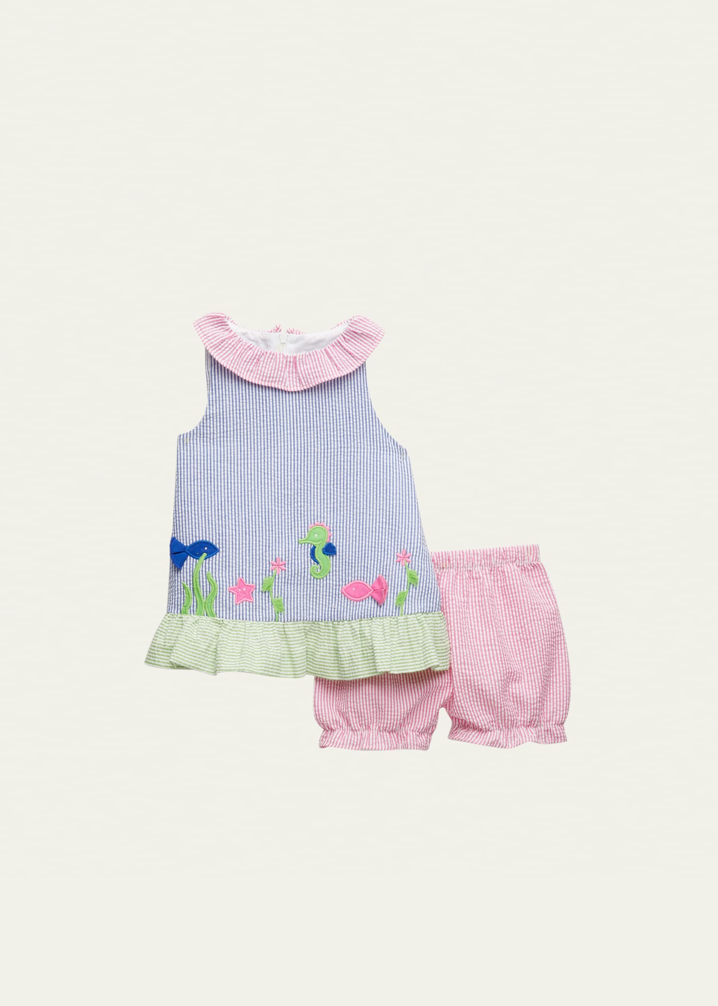 Florence Eiseman Kids' Girl's Seersucker Embroidered Dress W/ Bloomers In Multi