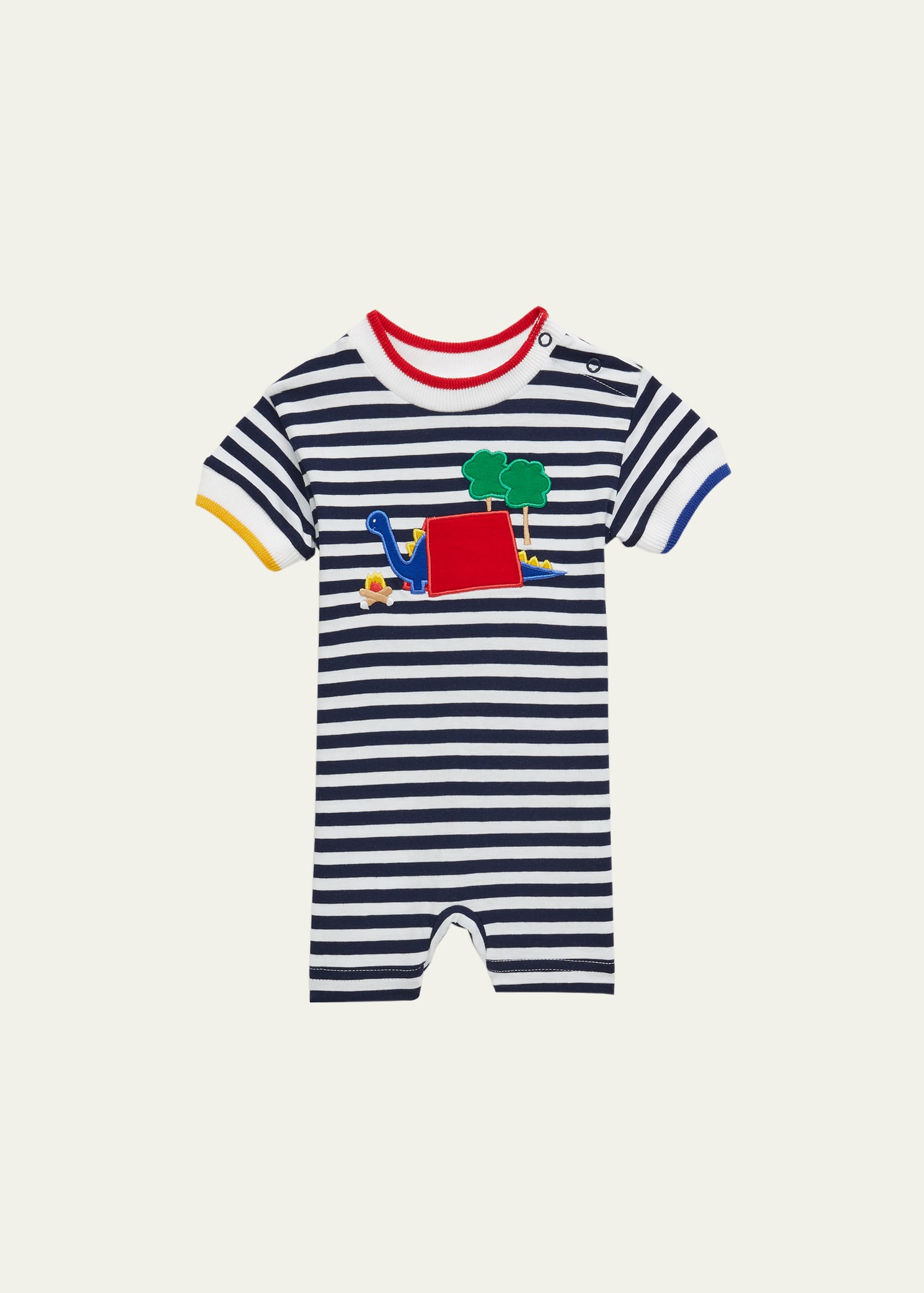 Florence Eiseman Boy's Striped Embroidered Dino Shortall, Size 3M-18M