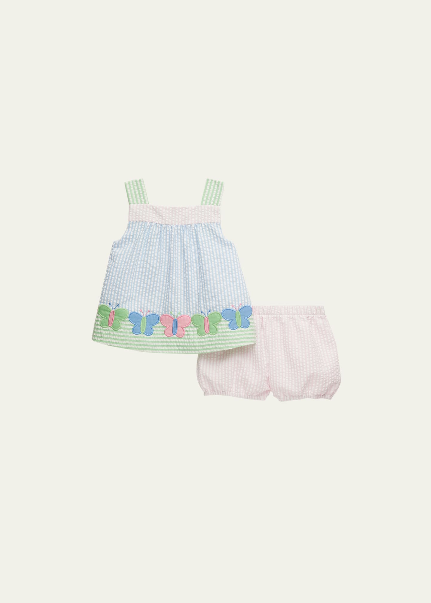 Florence Eiseman Babies' Girl's Embroidered Seersucker Striped Dress W/ Bloomers In Multi