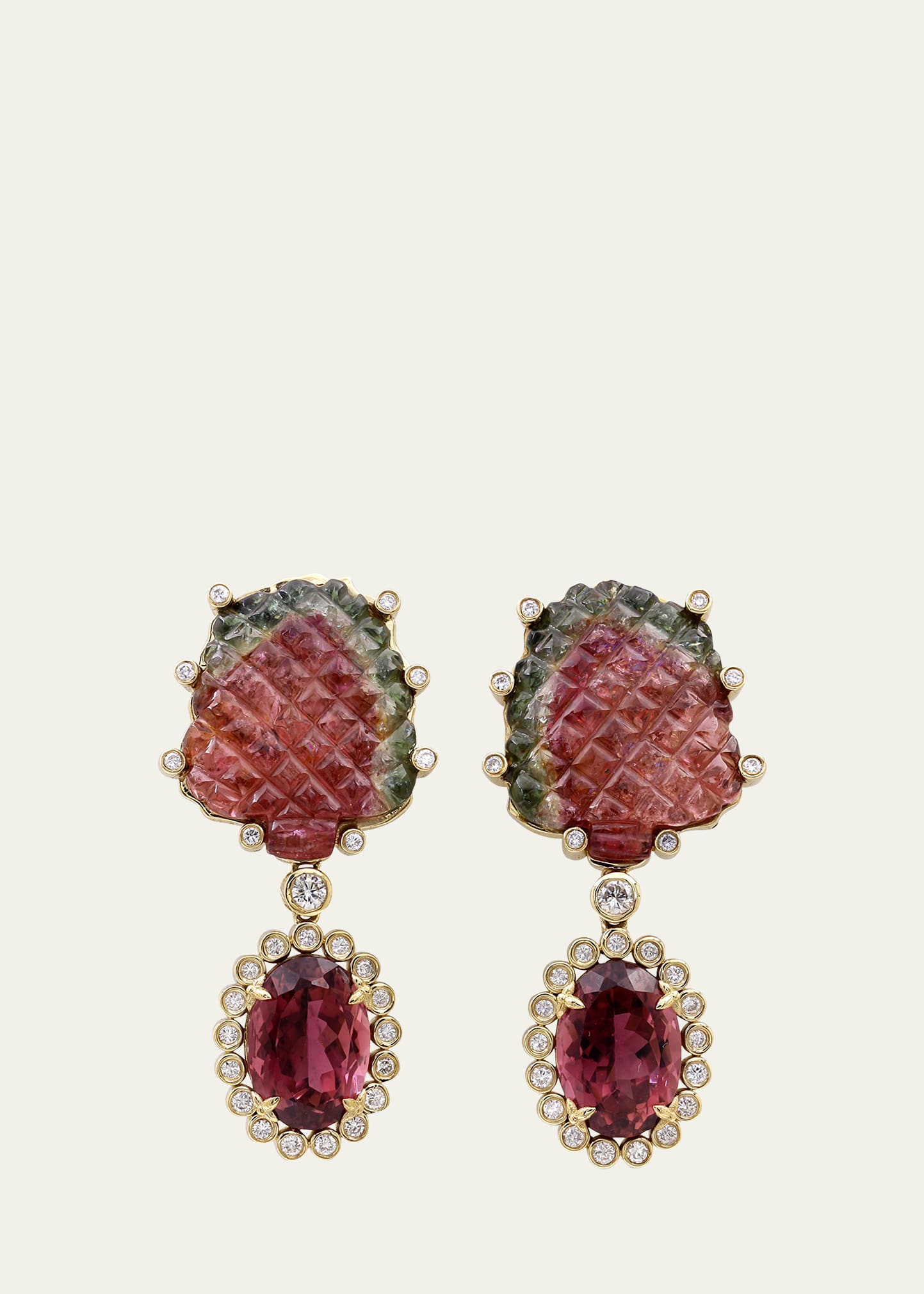 Stephen Dweck Watermelon And Pink Tourmaline Earrings In 18k Gold