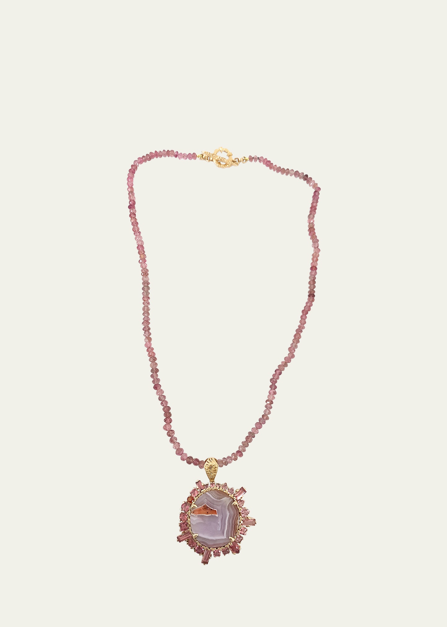 Stephen Dweck Laguna Agate And Sapphire Pendant On Tourmaline Bead Necklace In 18k Gold In Purple