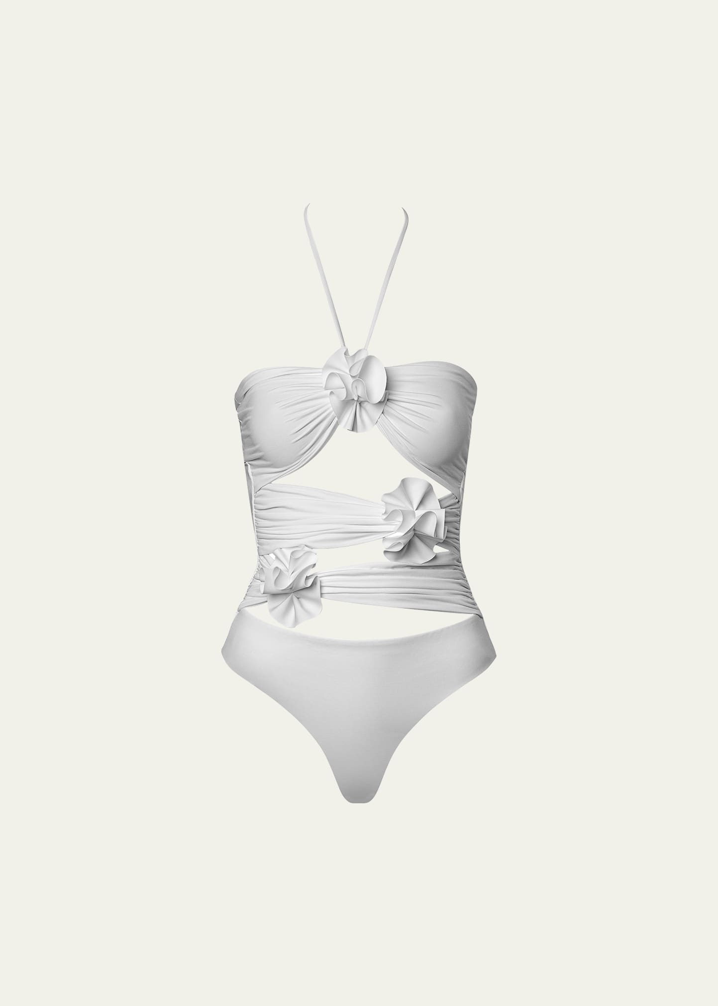 Shop Maygel Coronel Trinitaria Cutout Halter One-piece Swimsuit In Off White
