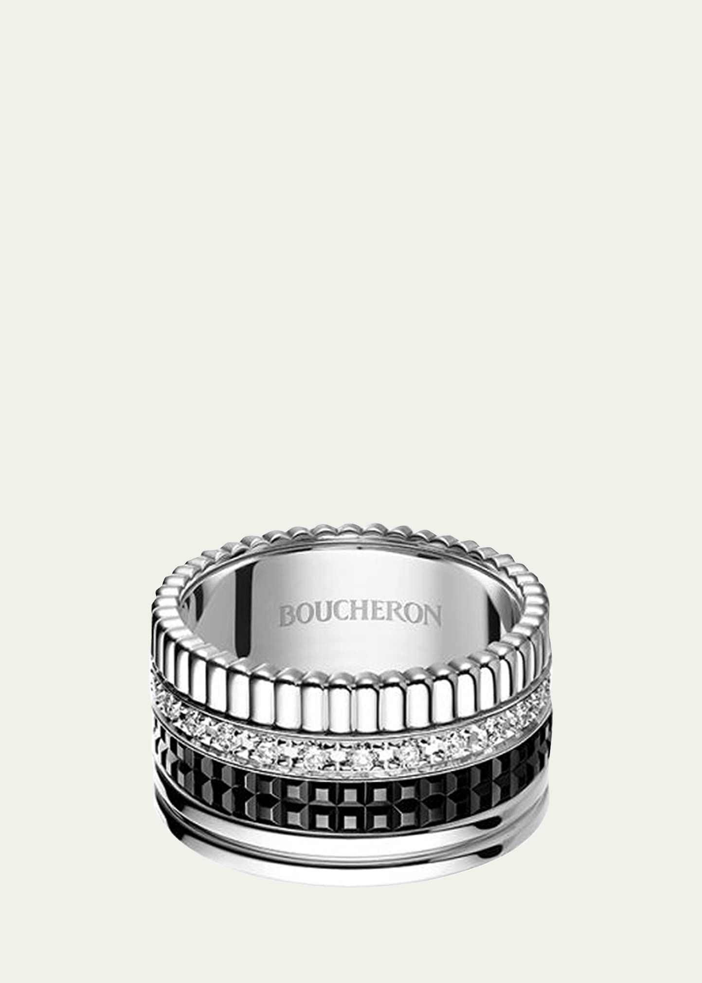 BOUCHERON QUATRE BLACK EDITION LARGE RING WITH WHITE GOLD, PVD AND DIAMONDS