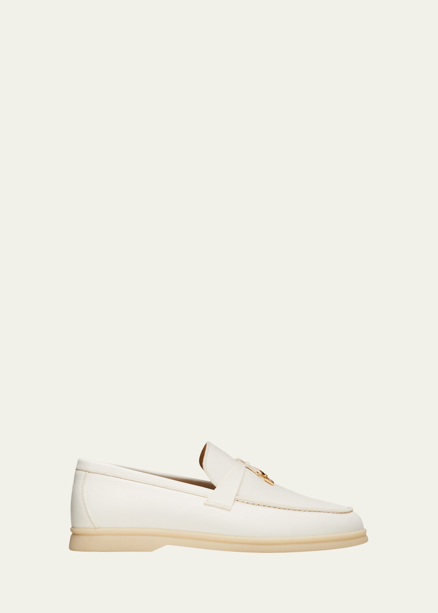 Shop Loro Piana Summer Charms Leather Slip-on Loafers In 1000 White