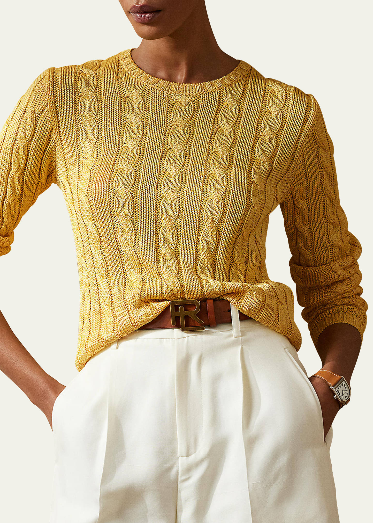 Cable Wool Sweater, Yellow