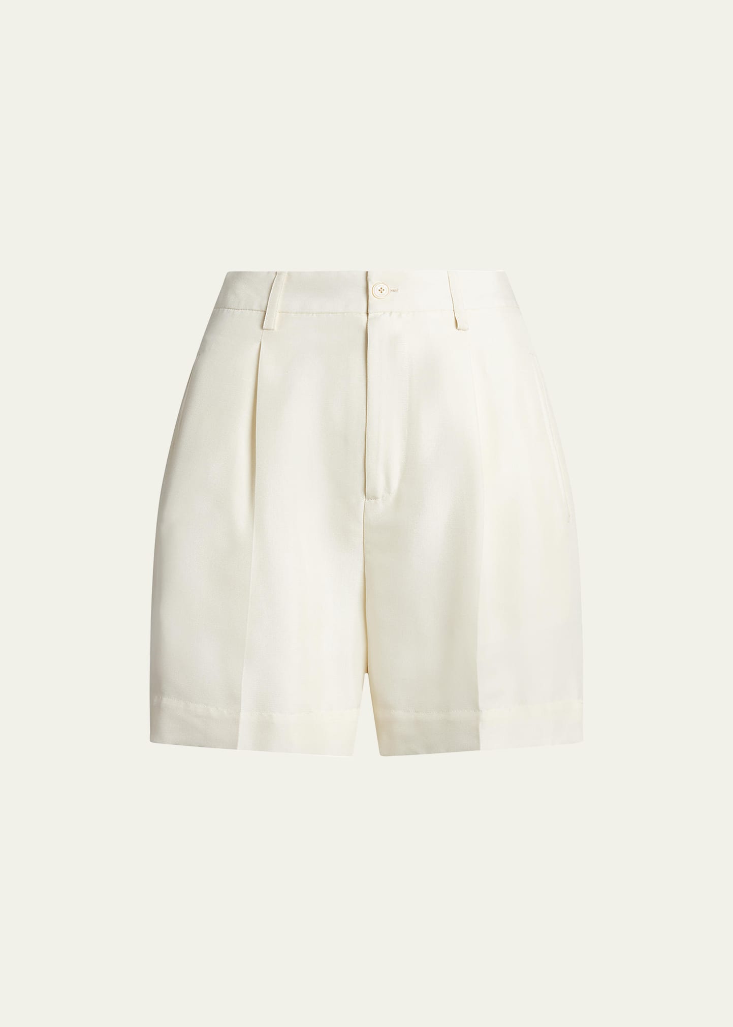 Tracy Pleated Silk Shantung Shorts, White