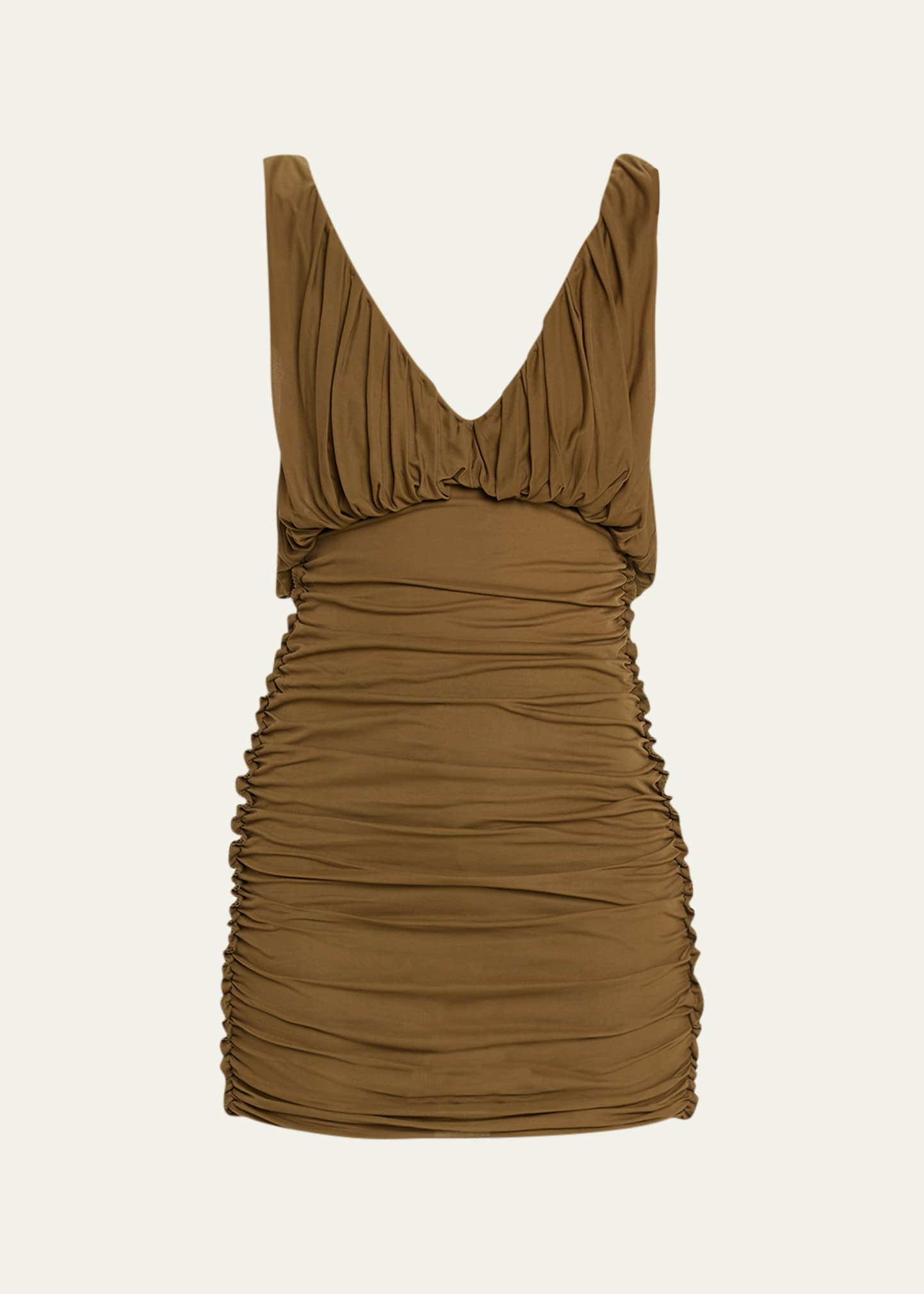 Saint Laurent Ruched Mini Dress In Khaki