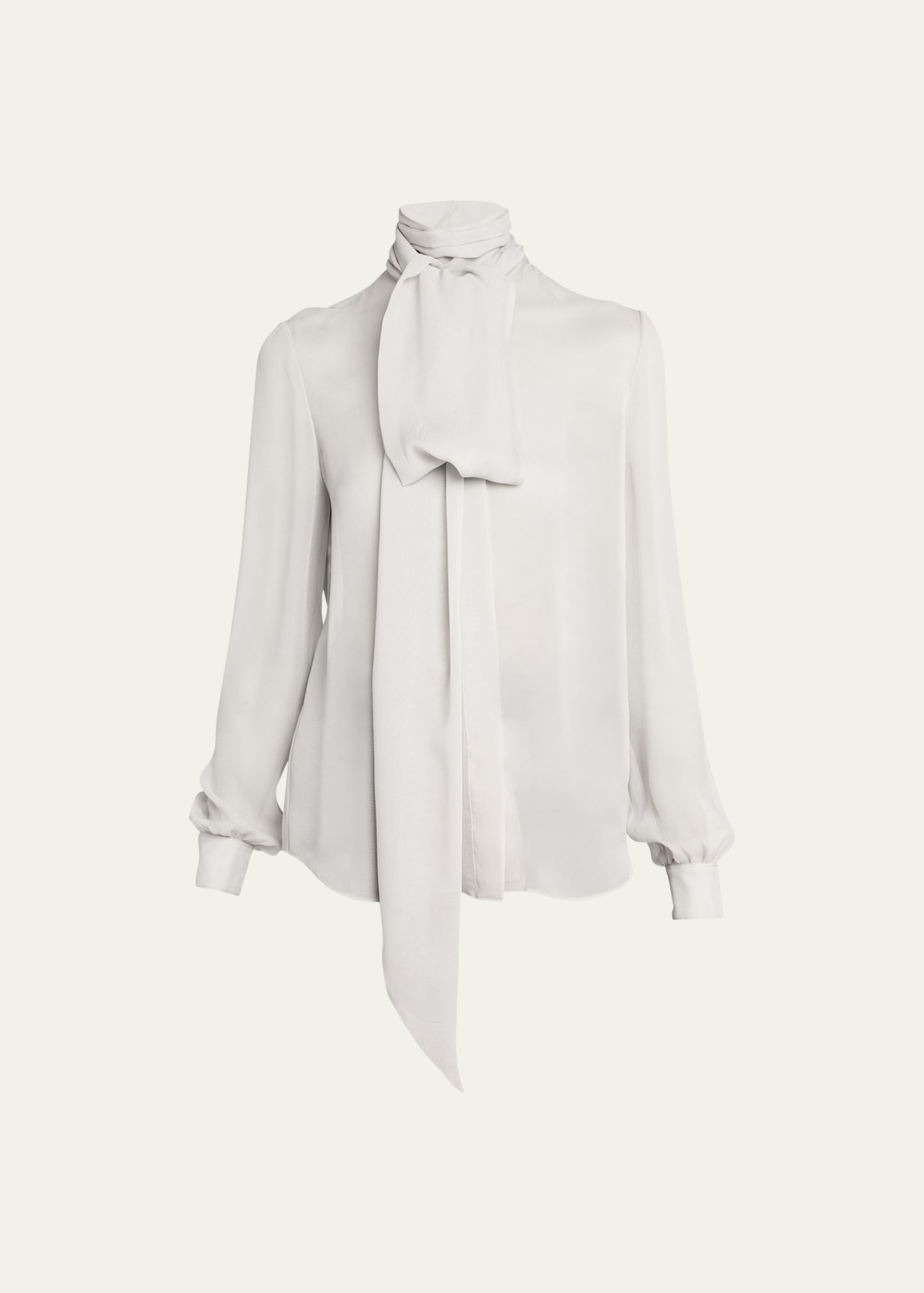 Shop Saint Laurent Sheer Tie-neck Blouse In Beige Grey