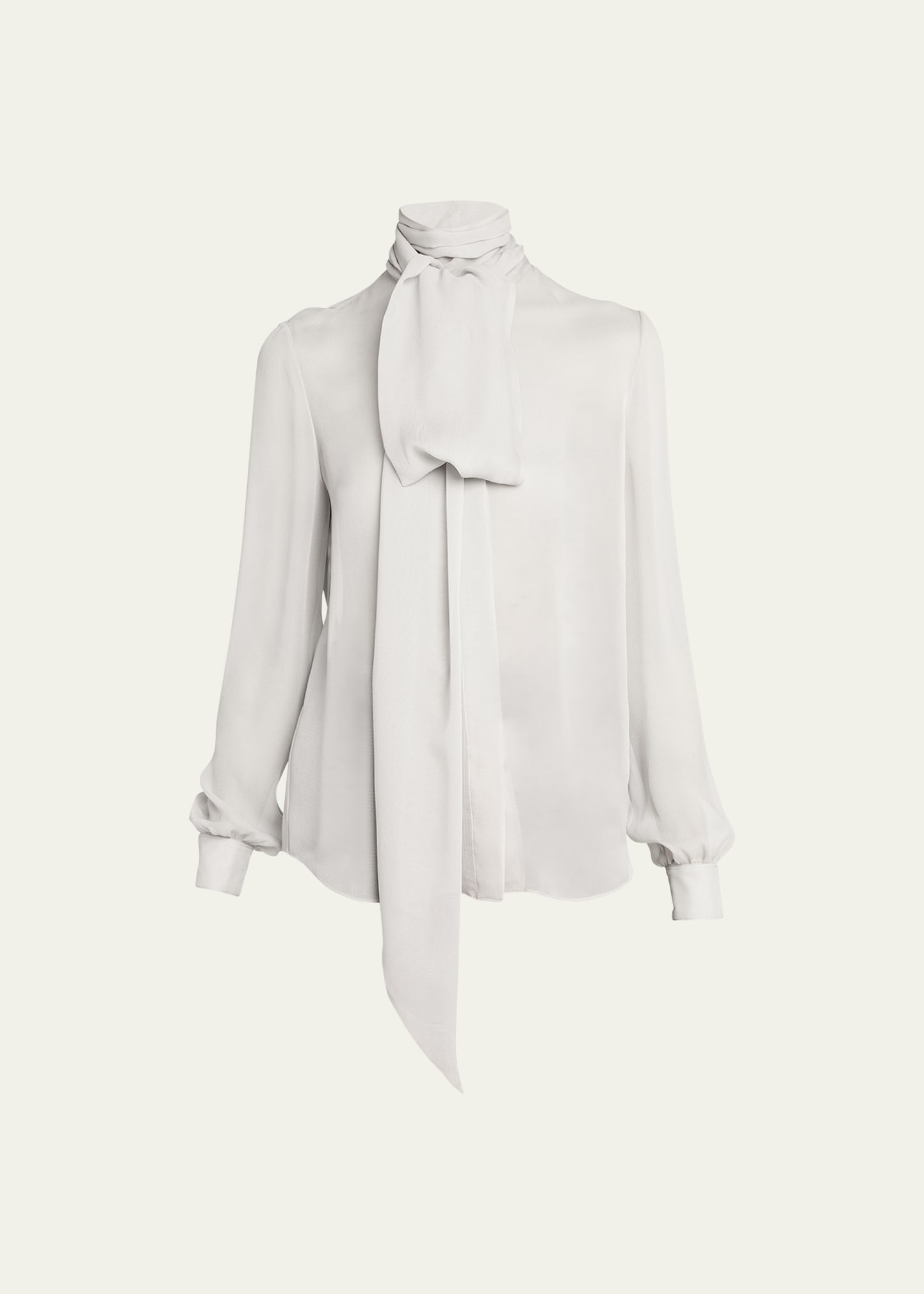 Saint Laurent Sheer Tie-neck Blouse In Beige Grey