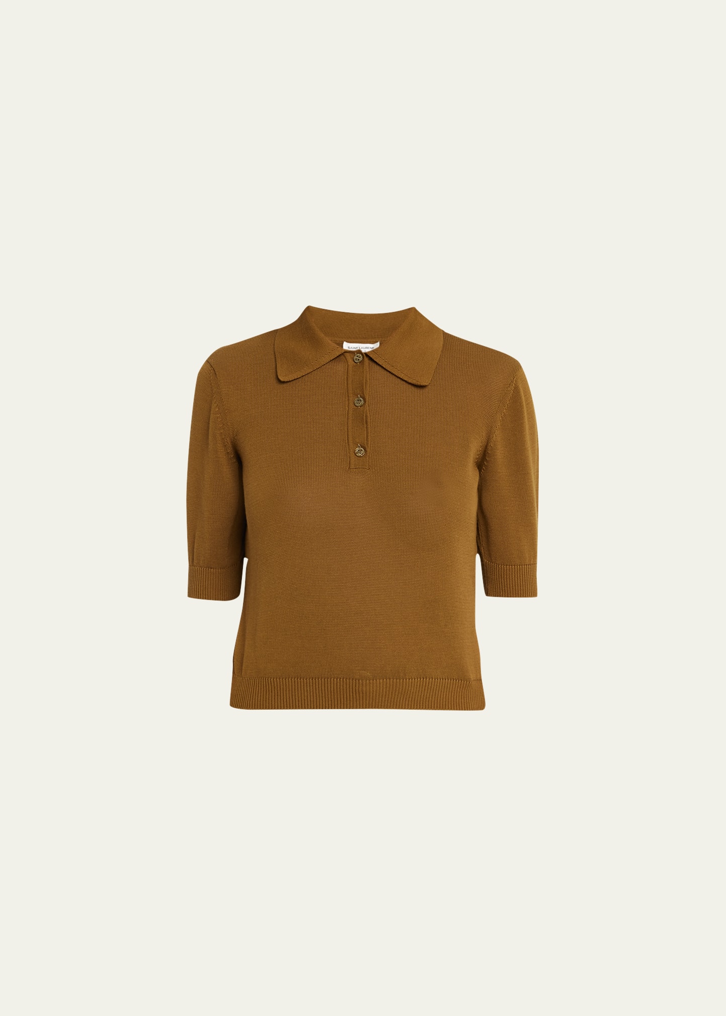 Shop Saint Laurent Knit Button-front Polo Top In Kaki