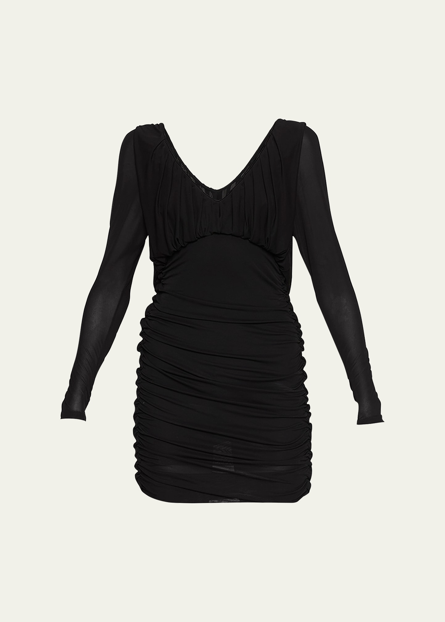 Shop Saint Laurent Long Sleeve Ruched Mini Dress In Nero