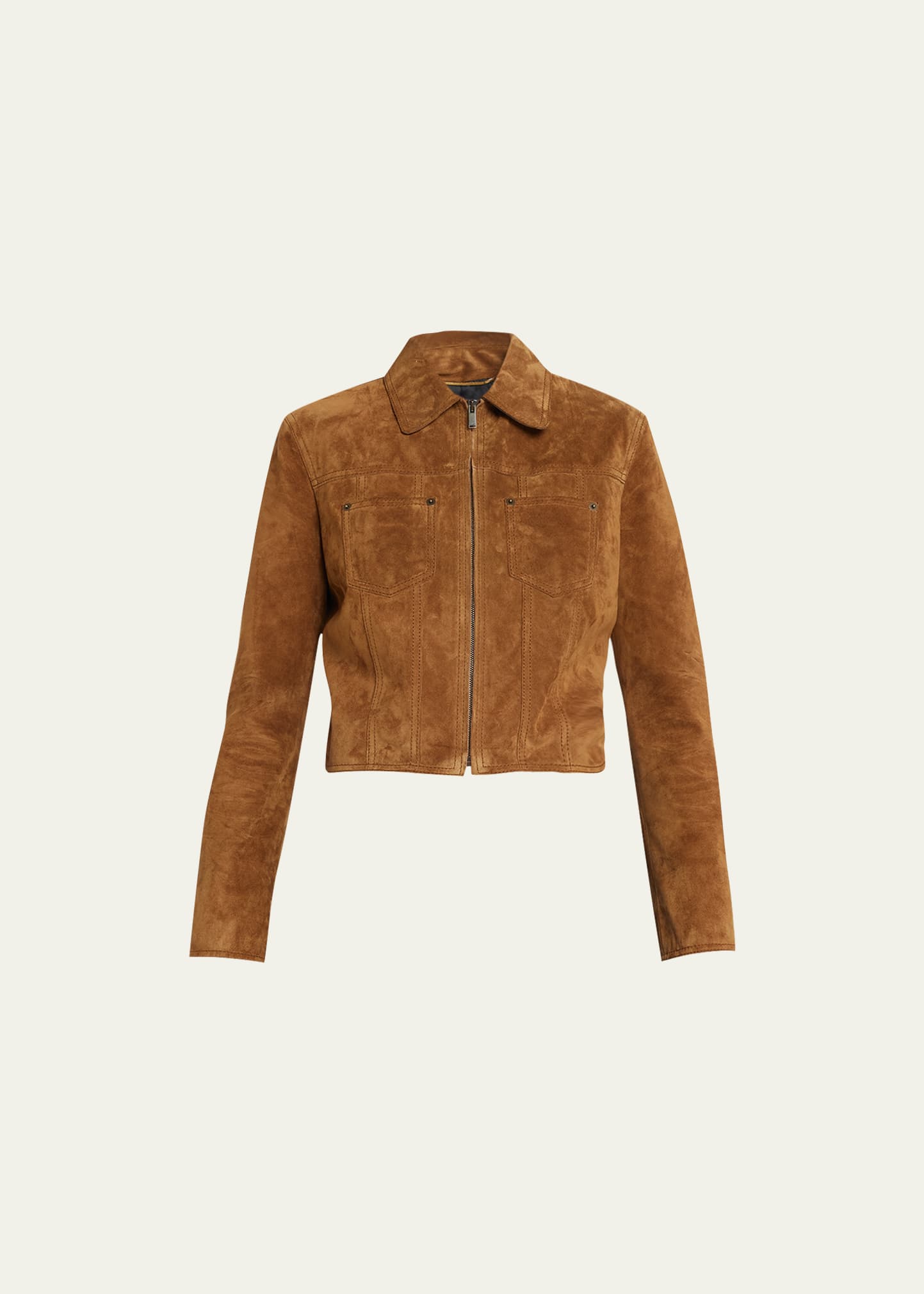 Saint Laurent Western Suede Short Jacket In Beige