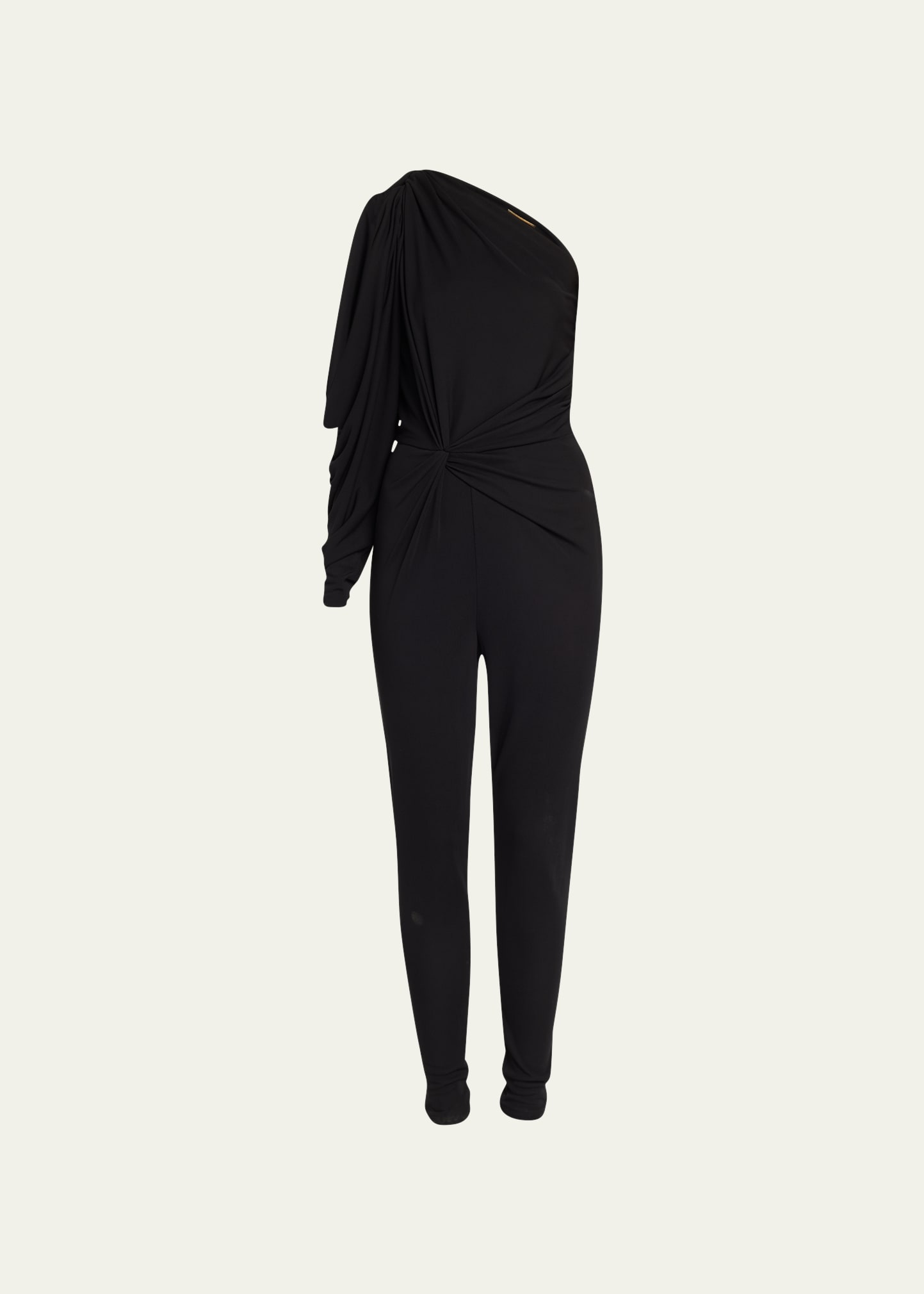 Shop Saint Laurent One-shoulder Twist Jumpsuit In Nero