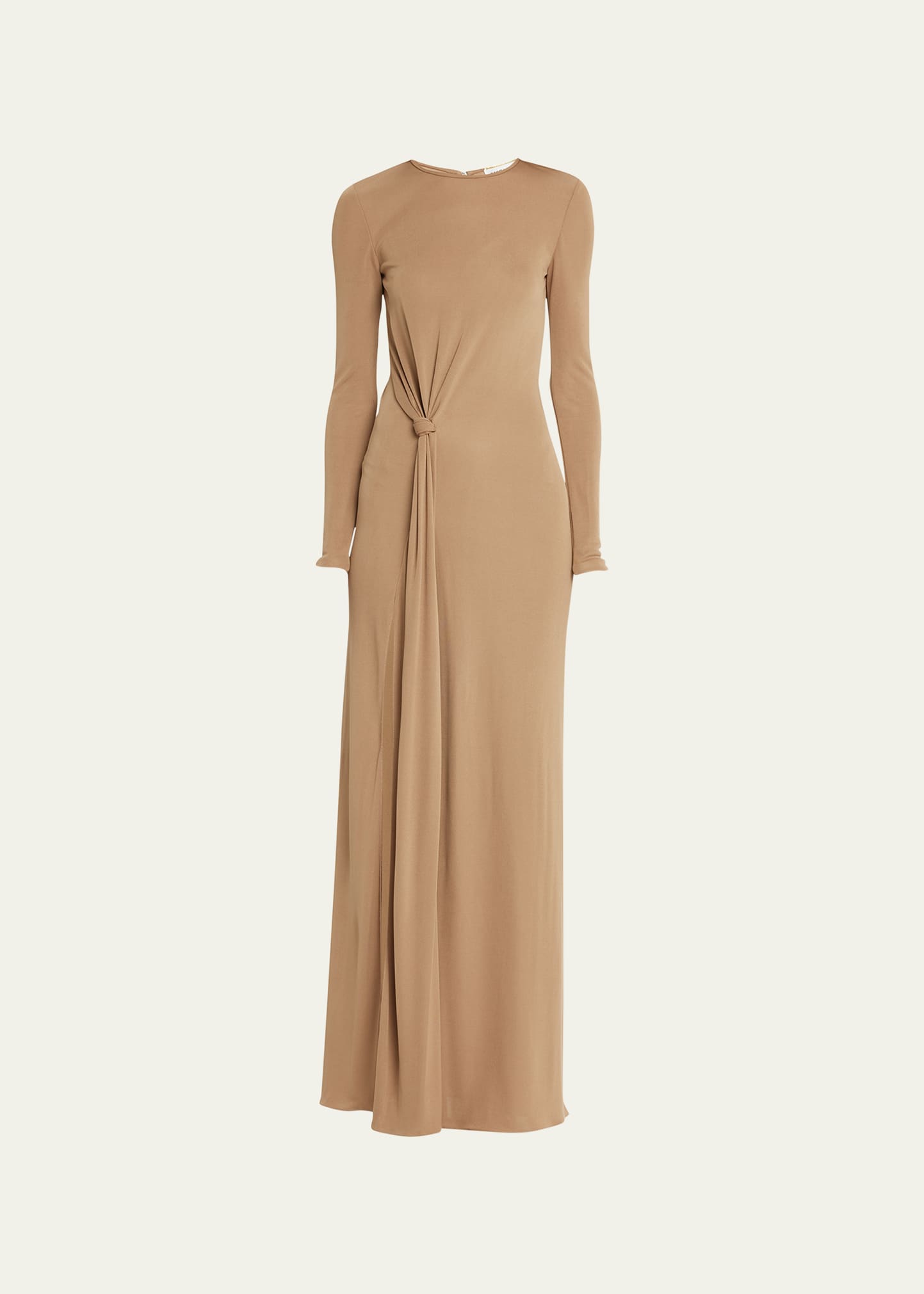 Shop Saint Laurent Long Sleeve Gown W/ Knot Detail In Natural