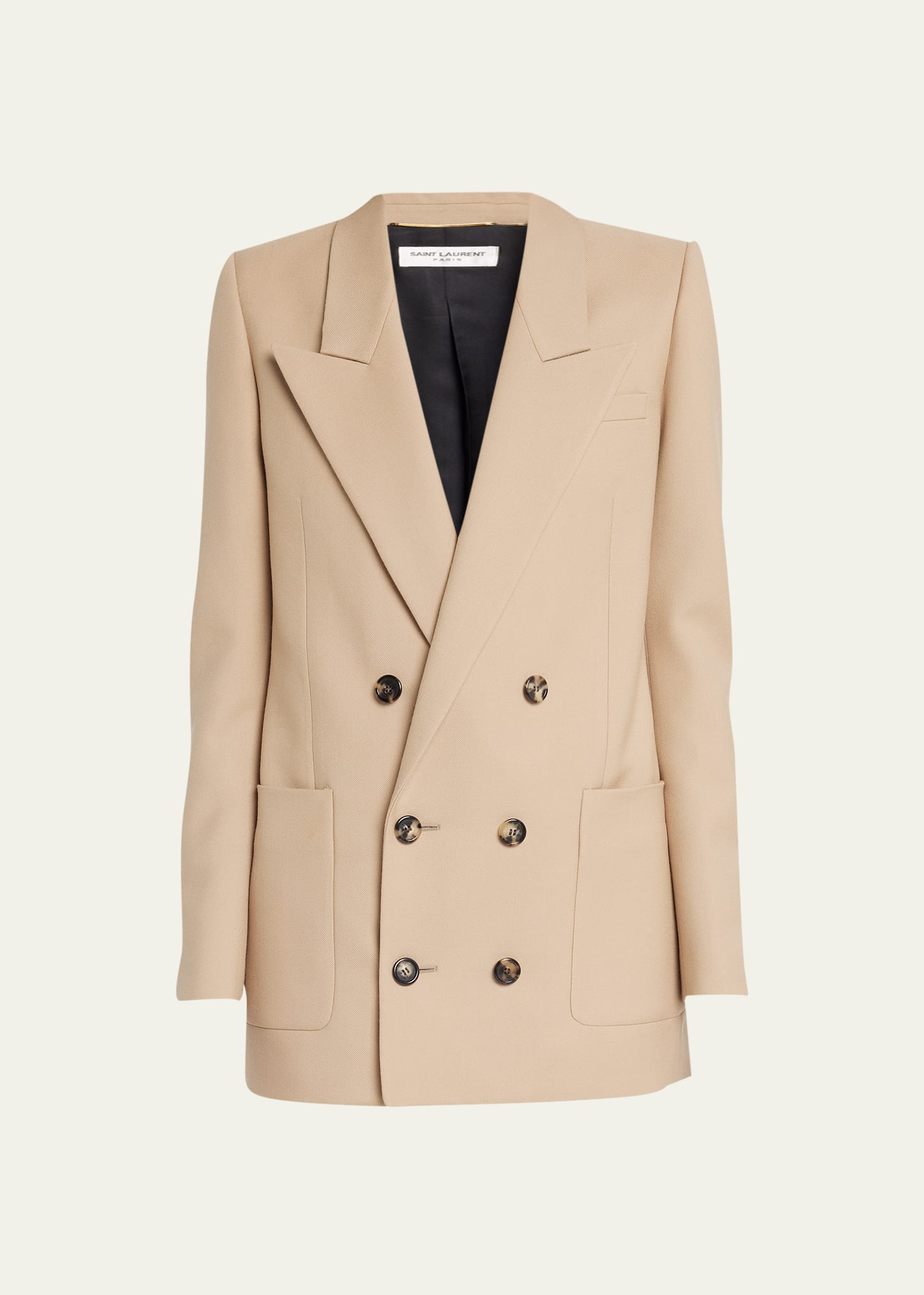 Shop Saint Laurent Wool Button-front Blazer Jacket In Chic Beige
