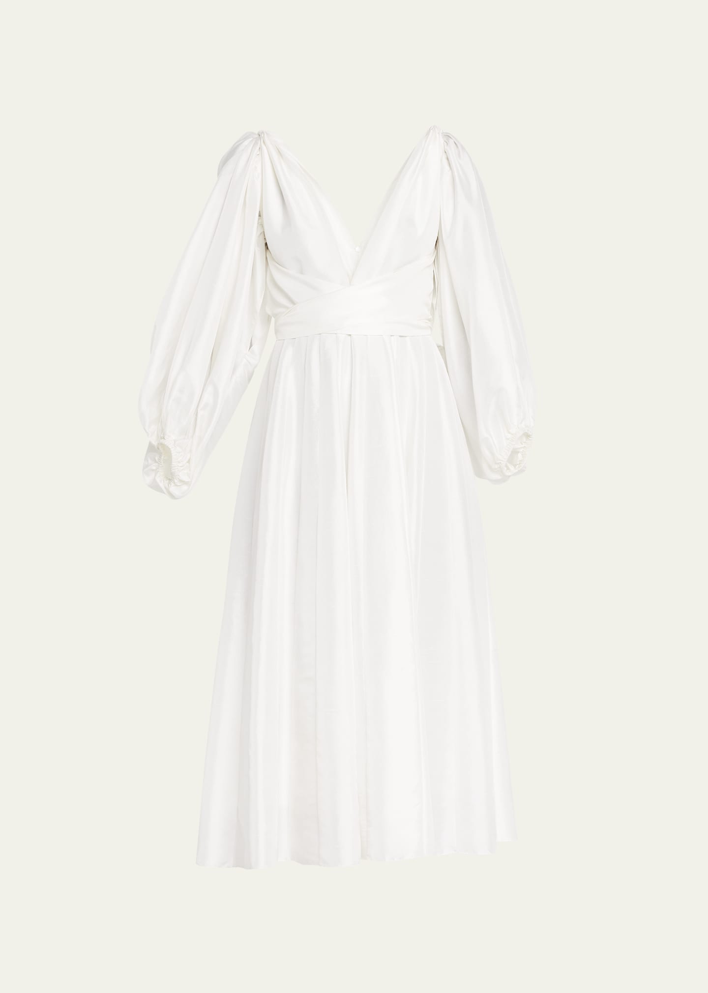 Cera Puff-Sleeve Silk Midi Dress