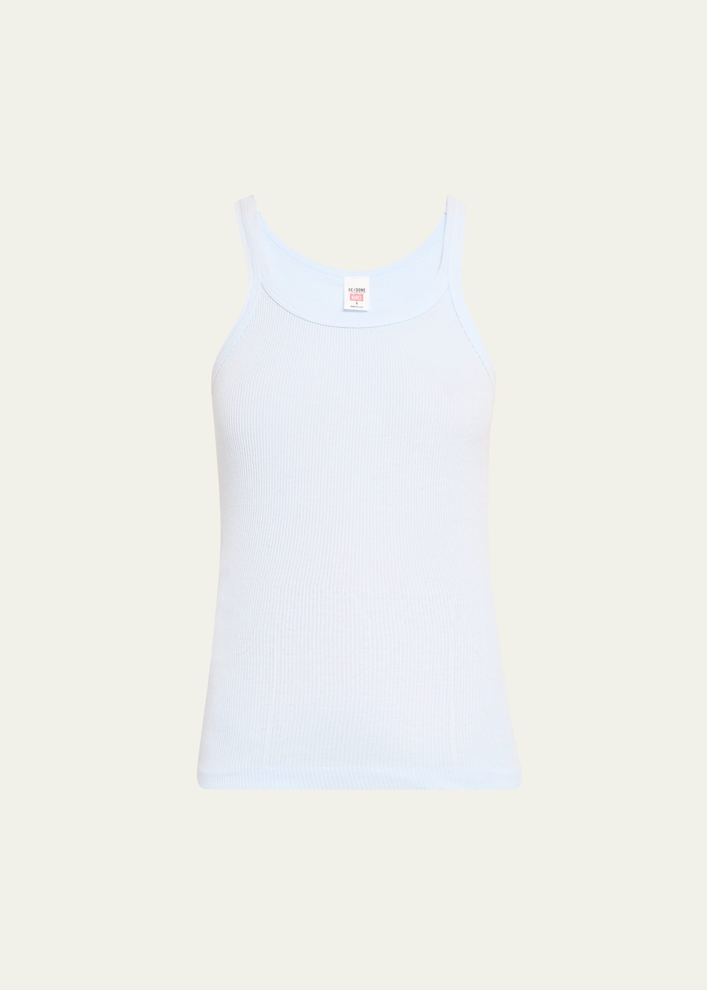 Re/done Ribbed Cotton Tank Top In Baby Blue