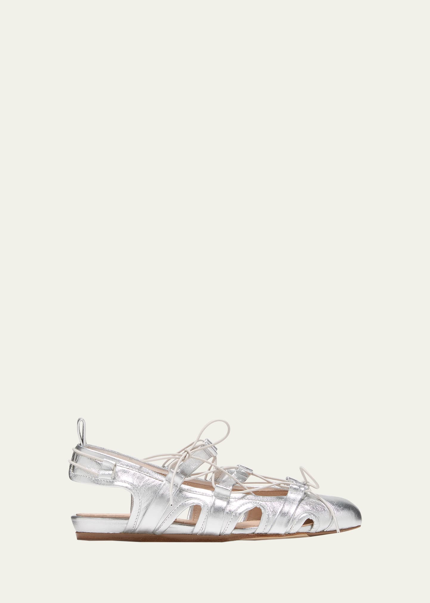 Sporty Lace-Up Metallic Napa Ballerina Flats