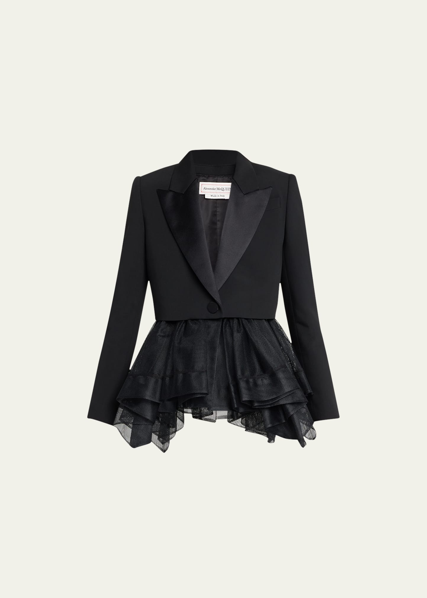 Alexander Mcqueen Peplum Tulle Single-button Jacket In Black
