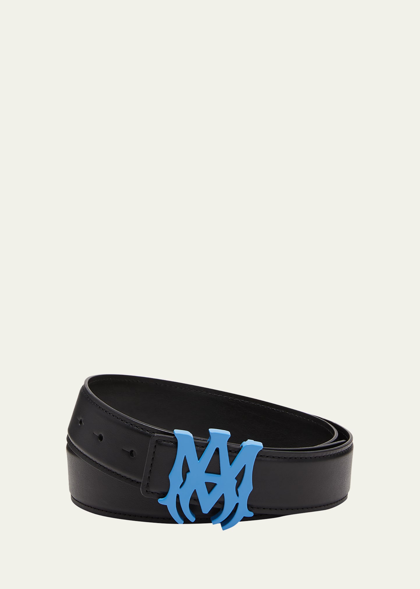 Amiri Monogram Logo Calfskin Leather Belt In Blue