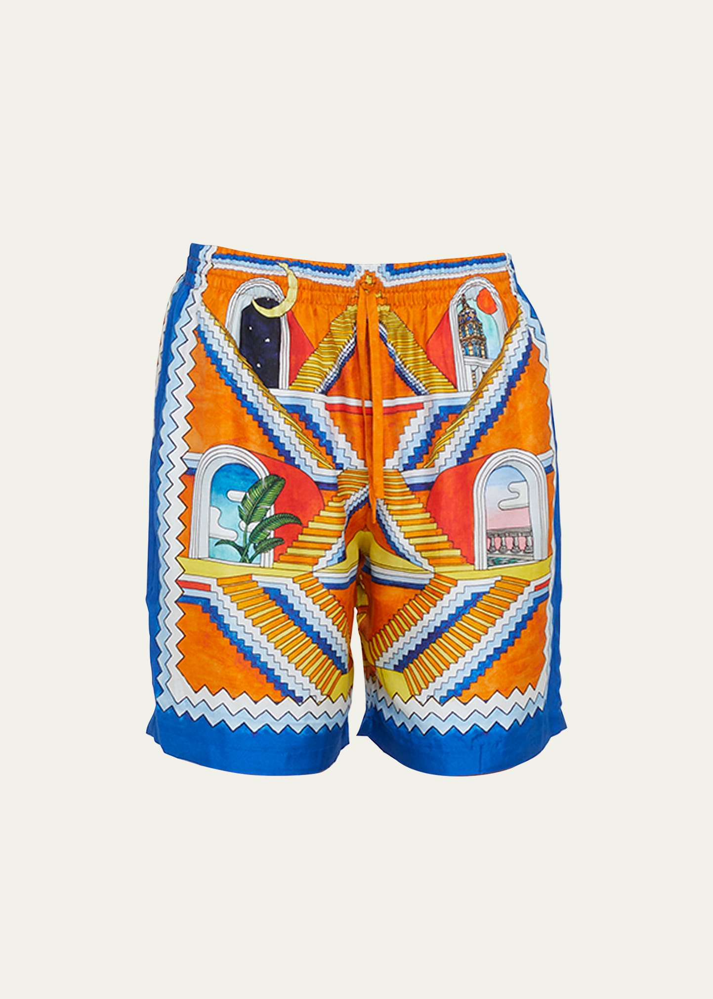 Casablanca Escalier Infini Multicolor Shorts With Graphic Print In Silk Man In Escalier Infini