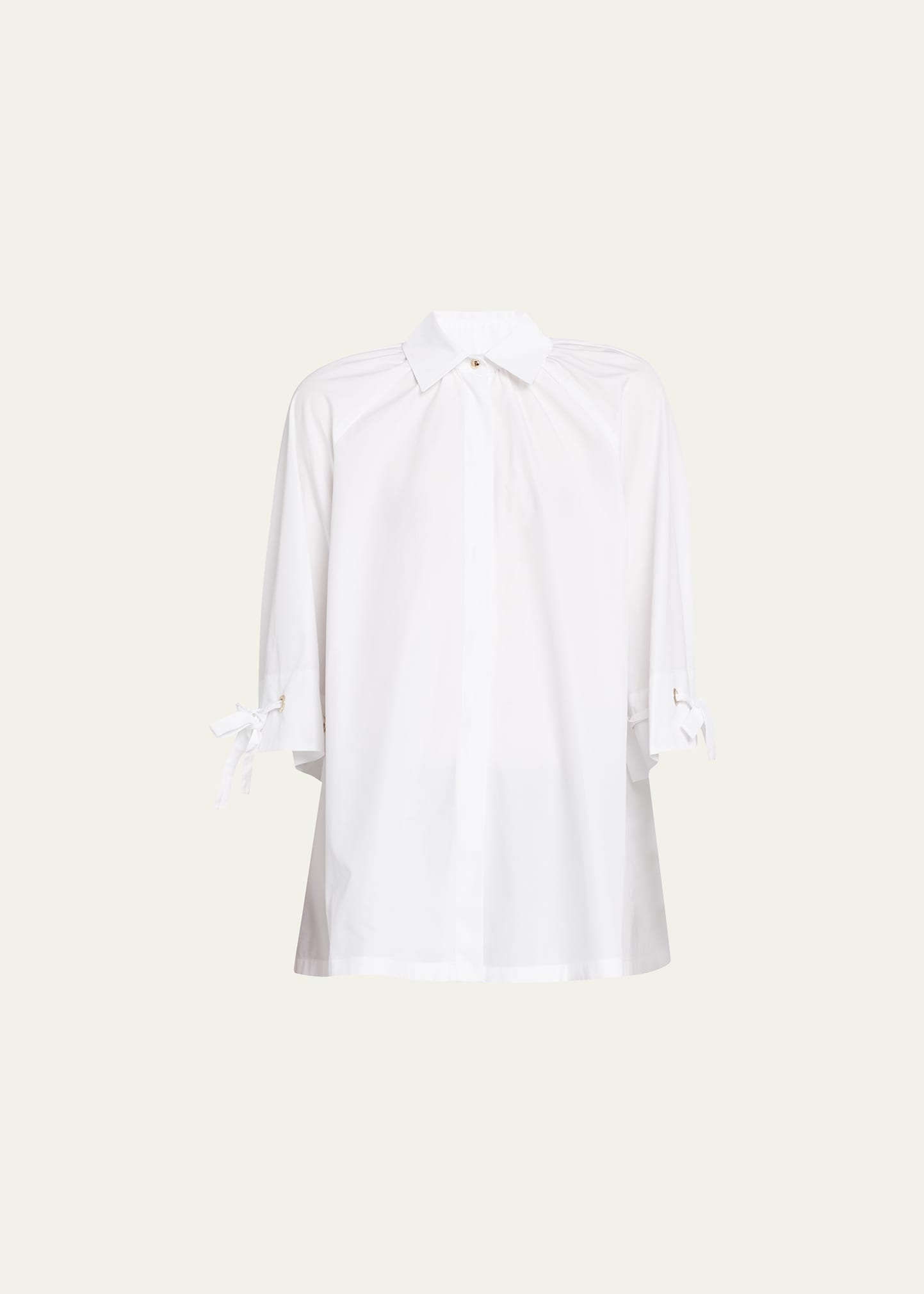 Max Mara Gigi Threaded Cuff Cotton Button-up Shirt In Optical White