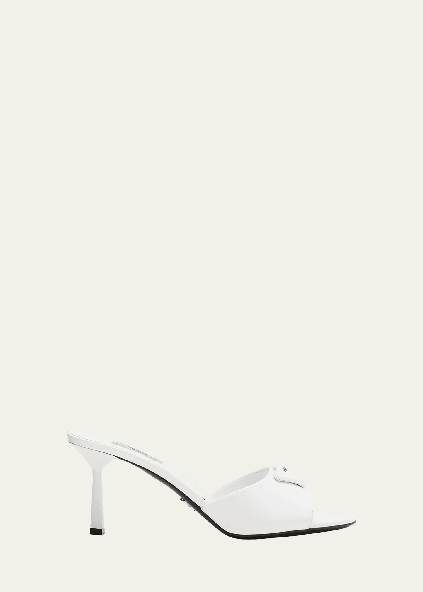 Prada Leather Logo Mule Sandals In Bianco