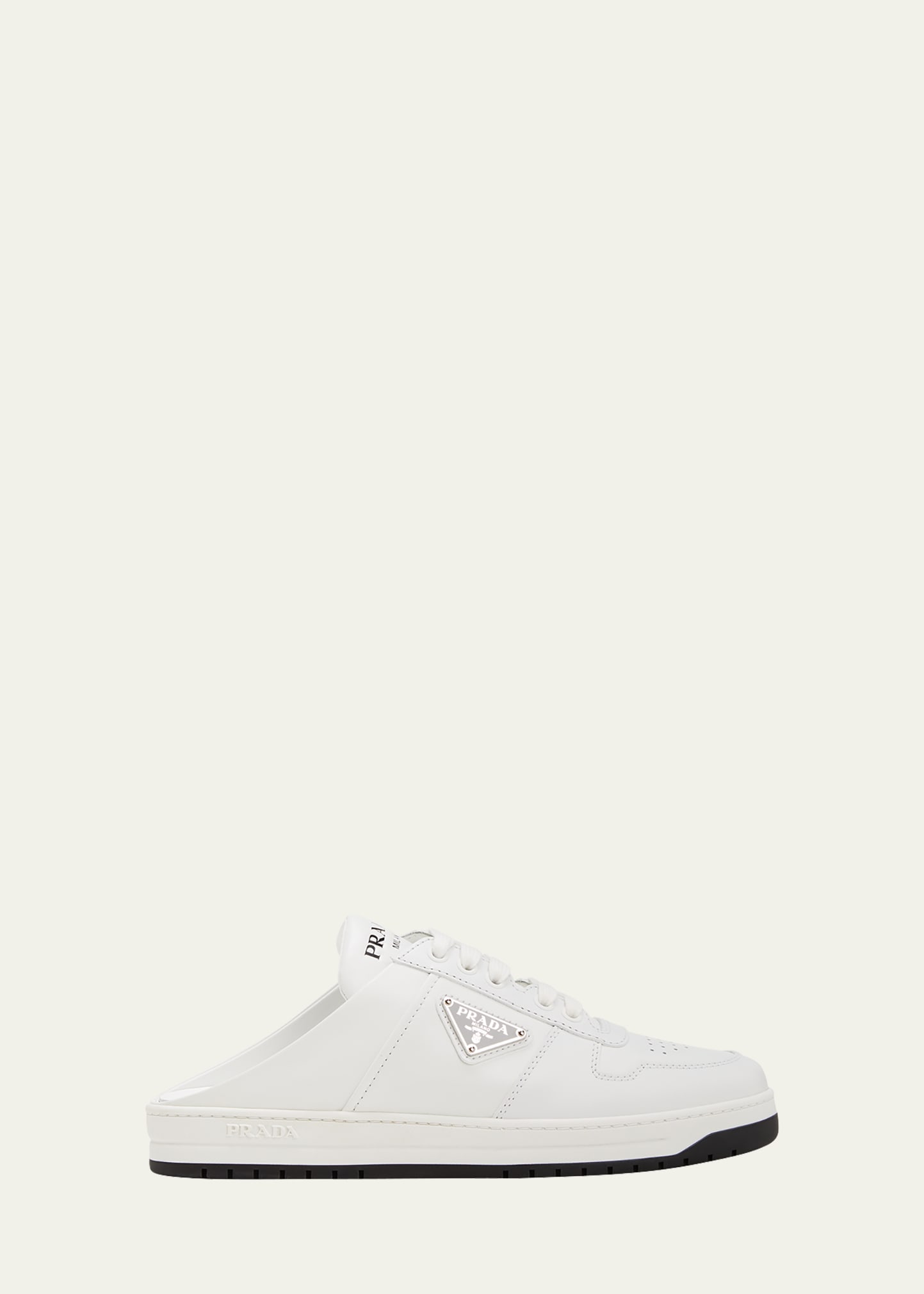 Prada Downtown Low-top Sneaker Mules In Bianco Ner