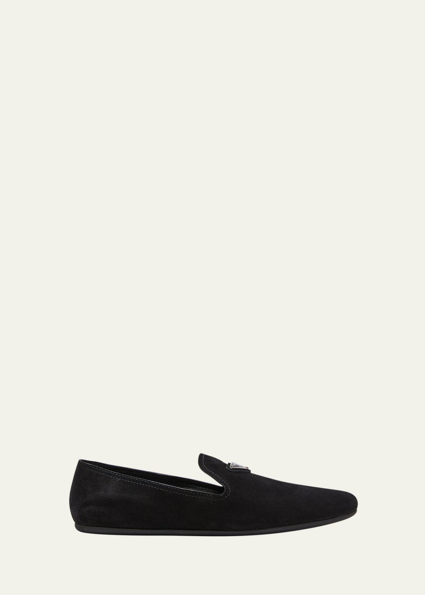 Prada Suede Logo Loafers In Nero