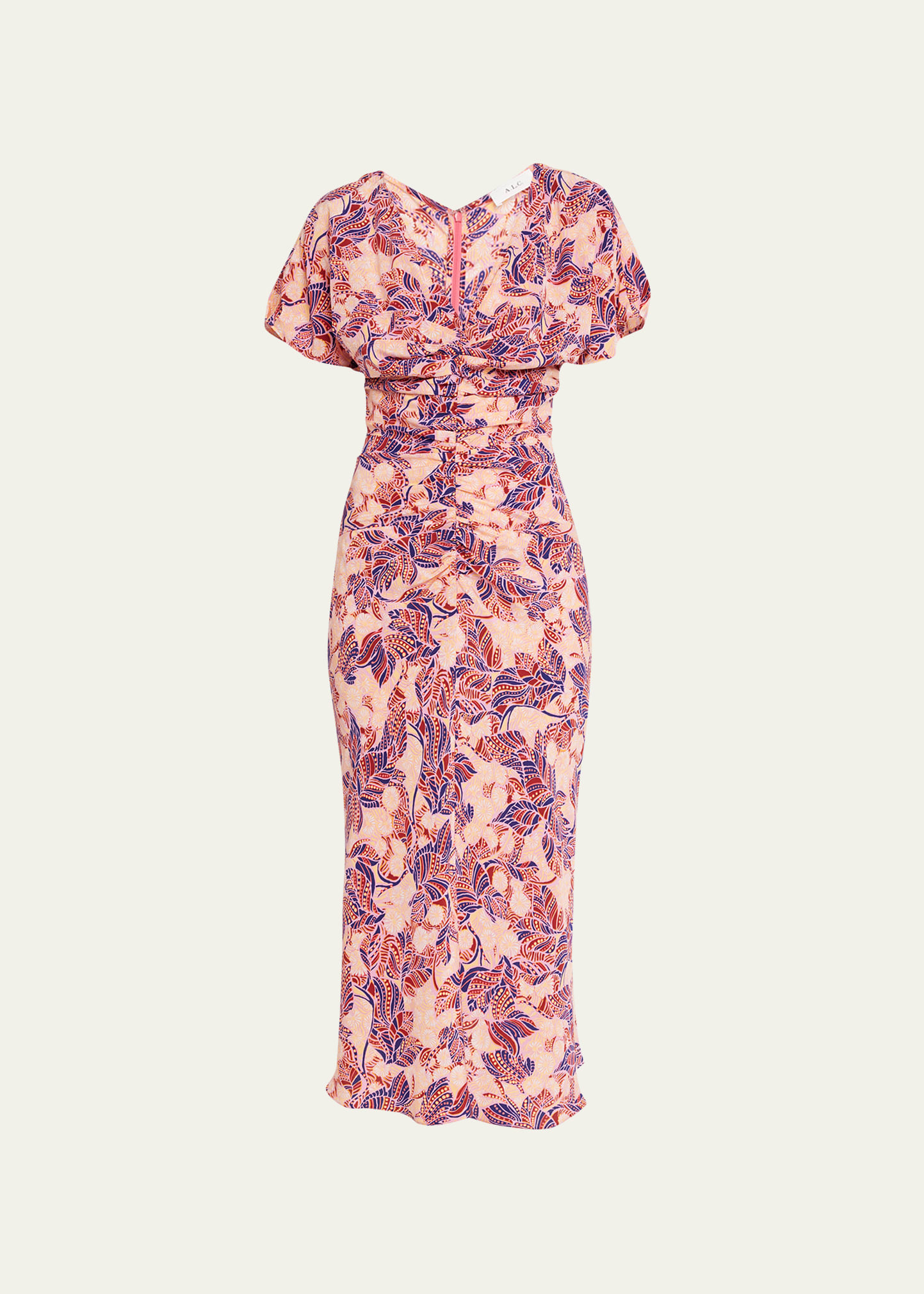 A.l.c Elodie Printed Waist-gathered Midi Dress In Grapefruit/sedona Multi