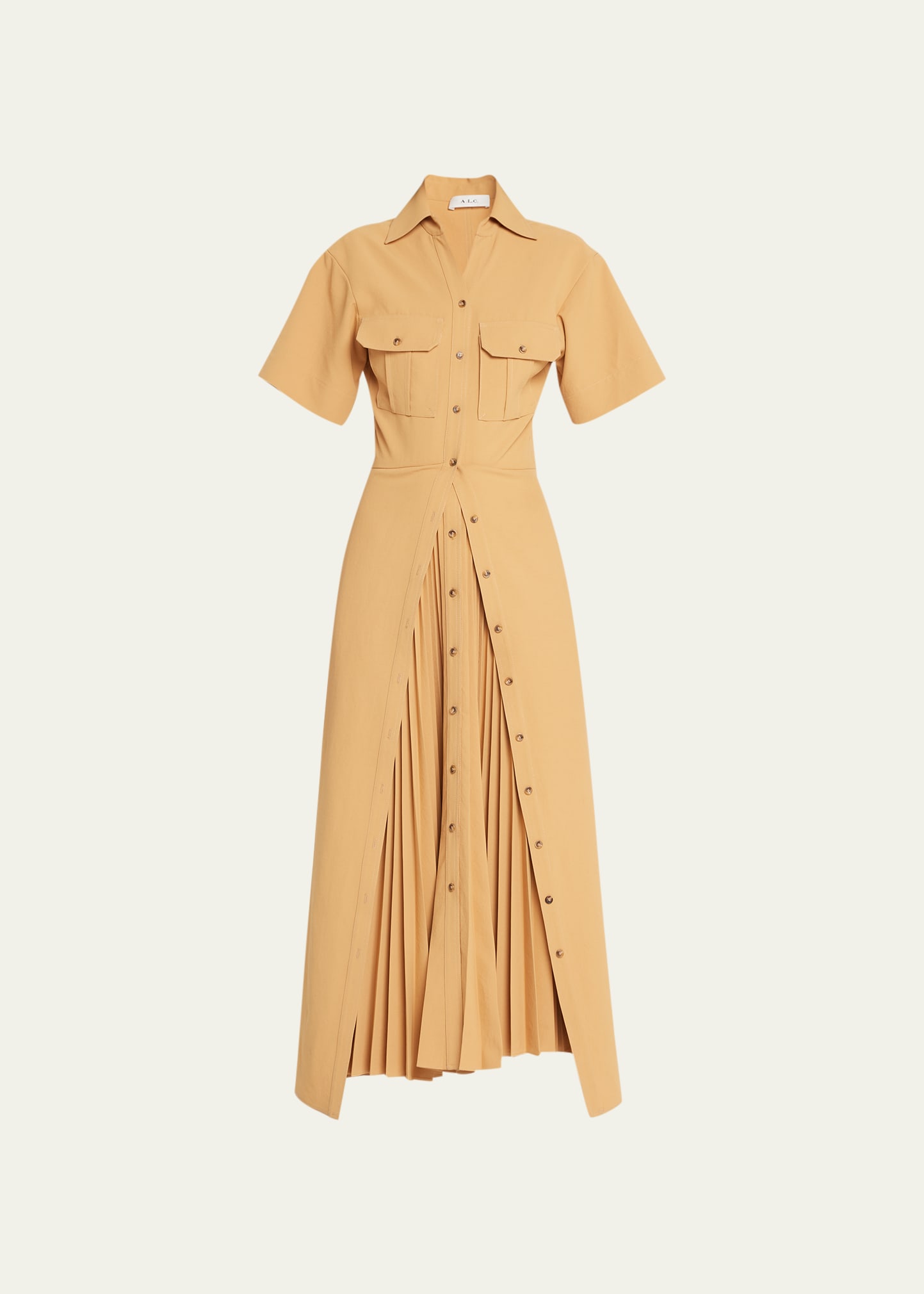 A.L.C FLORENCE PLEATED BUTTON-FRONT MAXI DRESS