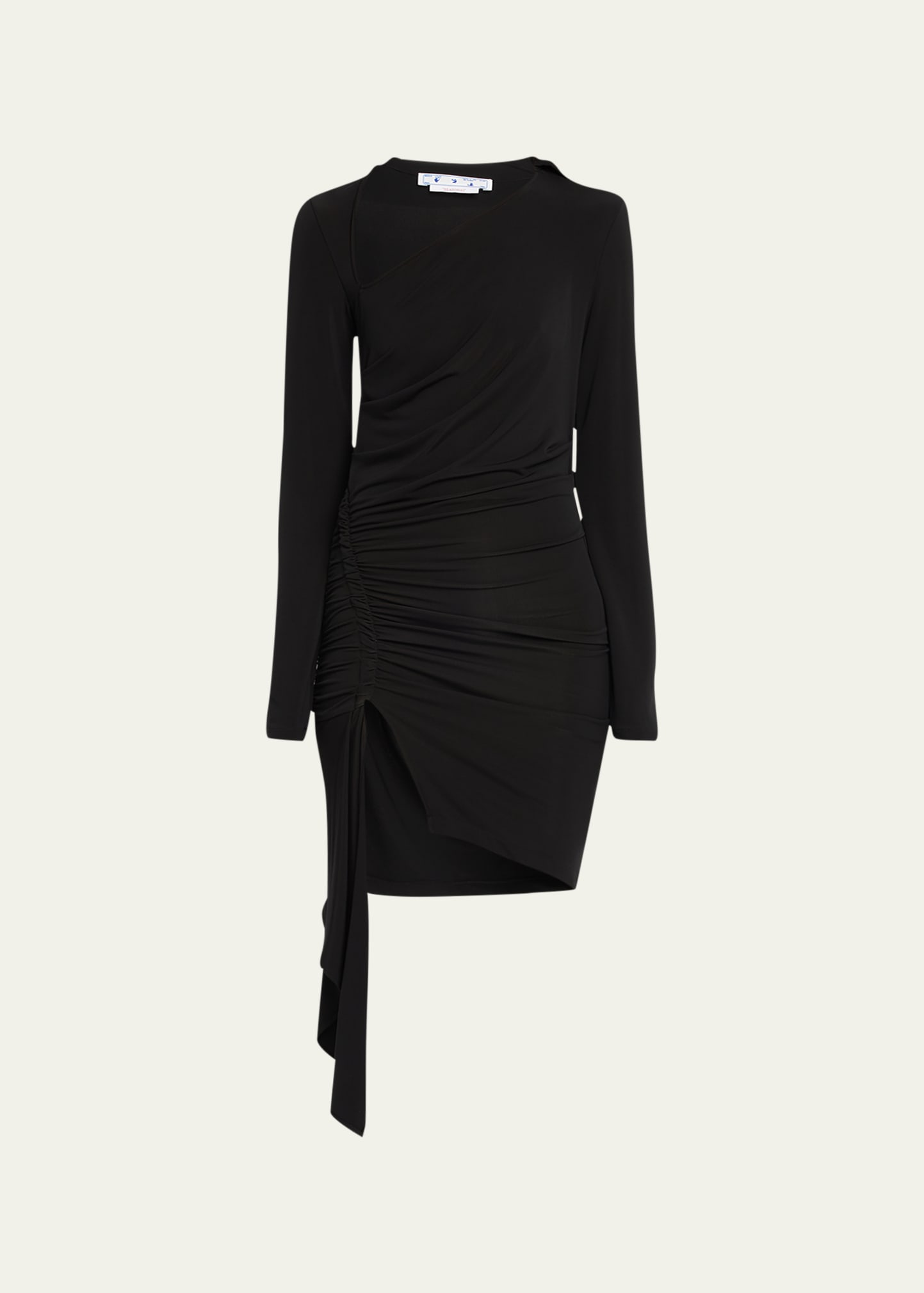 Off-white Mini Asymmetric Black Dress With Cut-out And Ruffle Detail In Viscose Stretch Woman In Black No Colo