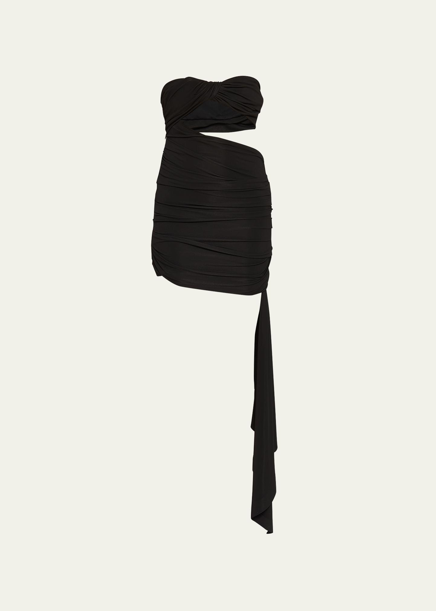 Off-white Strapless Body-con Mini Dress With Draped Panel In Black No C