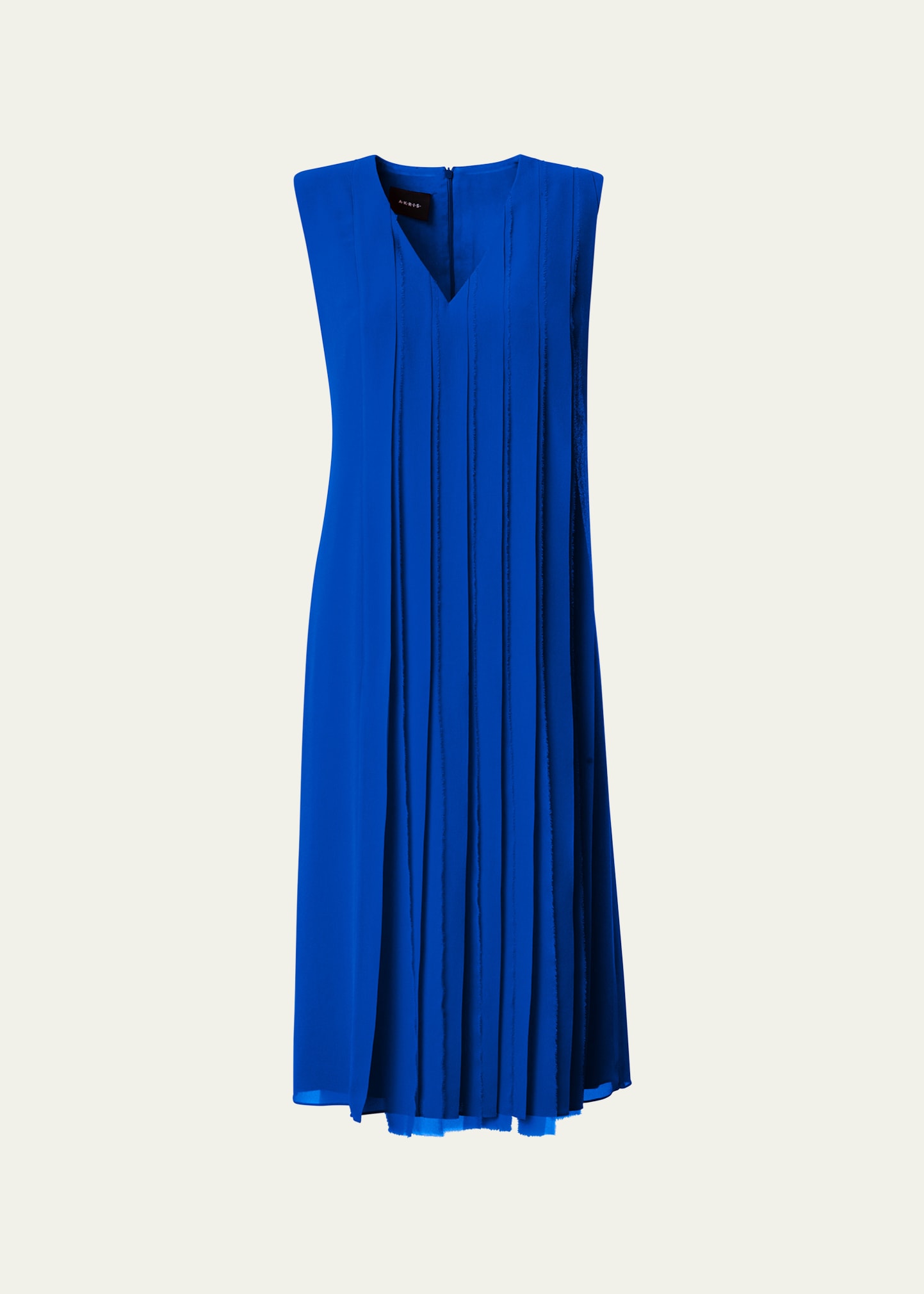 Silk Georgette Pleated Midi Dress with Shoulder Pads