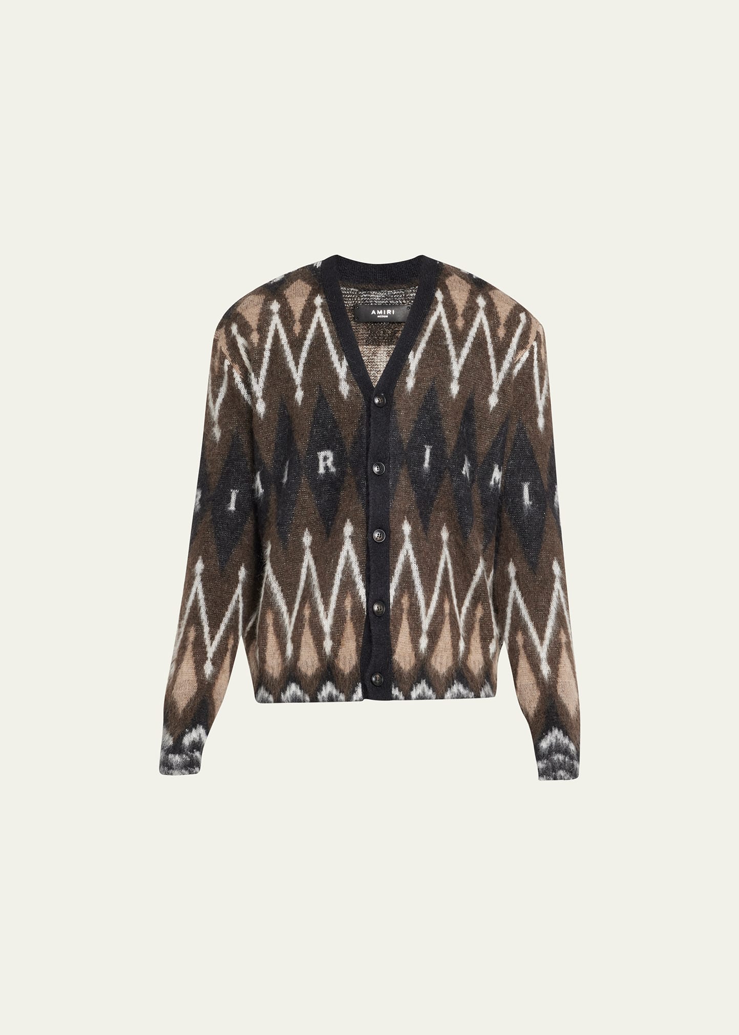 Amiri Argyle Mohair Cardigan In Brown