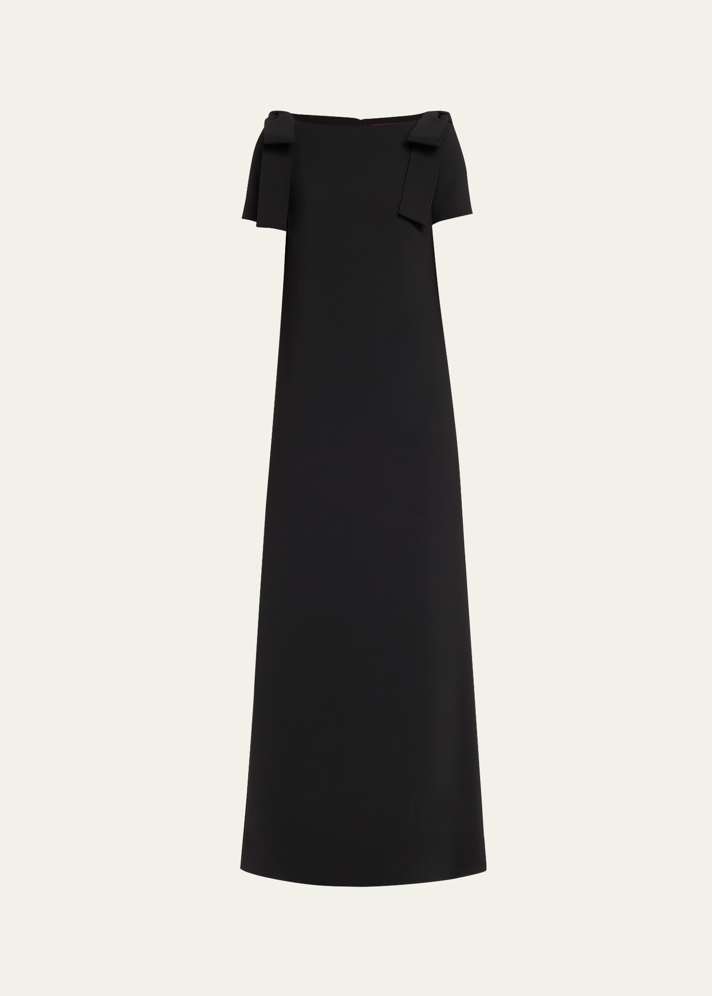 Carolina Herrera Shoulder Bow Crepe Column Gown In Black