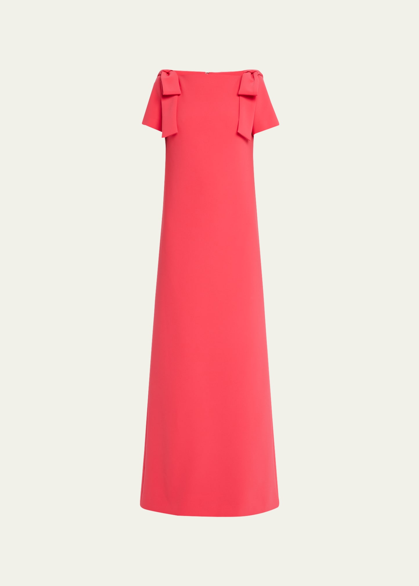 Carolina Herrera Shoulder Bow Crepe Column Gown In Azalea