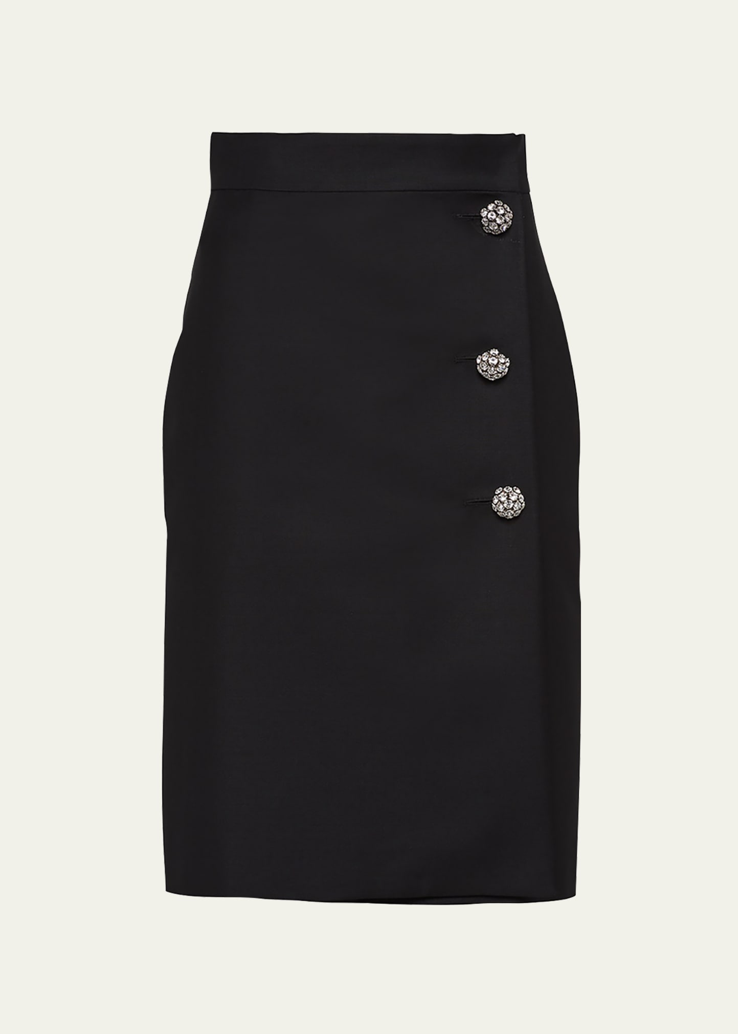 Prada Kid Mohair Midi Skirt With Jewel Buttons In F0002 Nero
