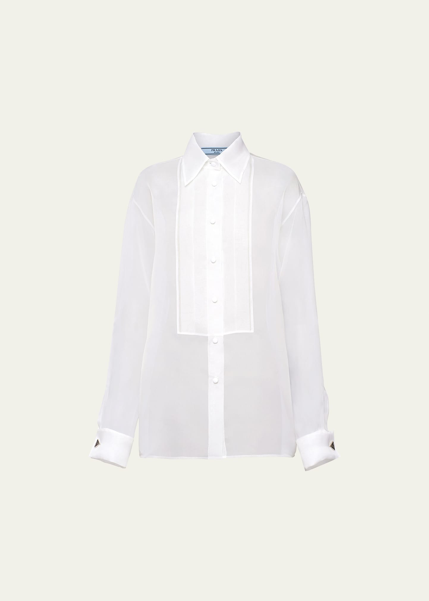 Prada Sheer Organza Pleated Blouse In F0009 Bianco