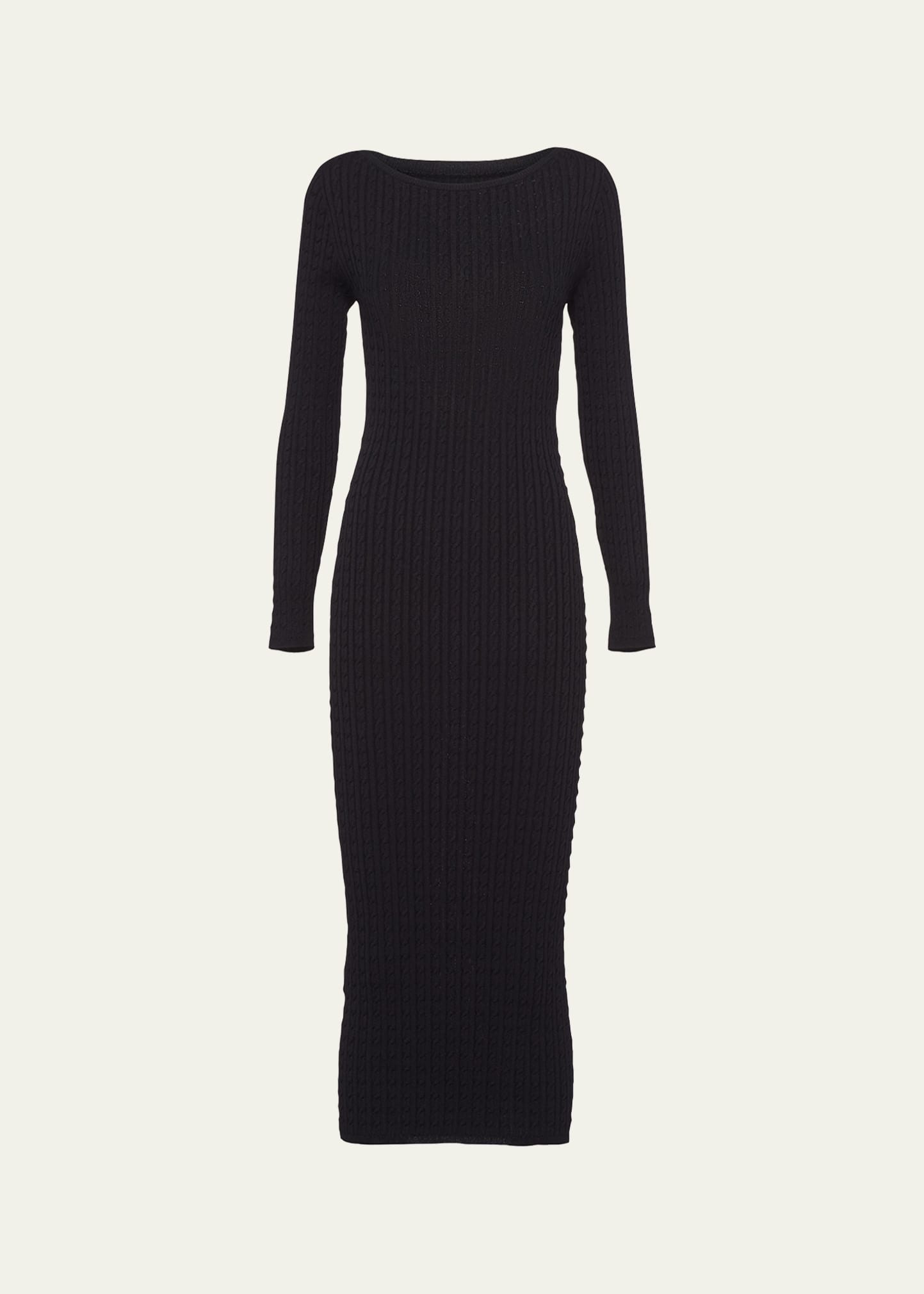 Prada Cable Body-con Midi Dress In F0002 Nero