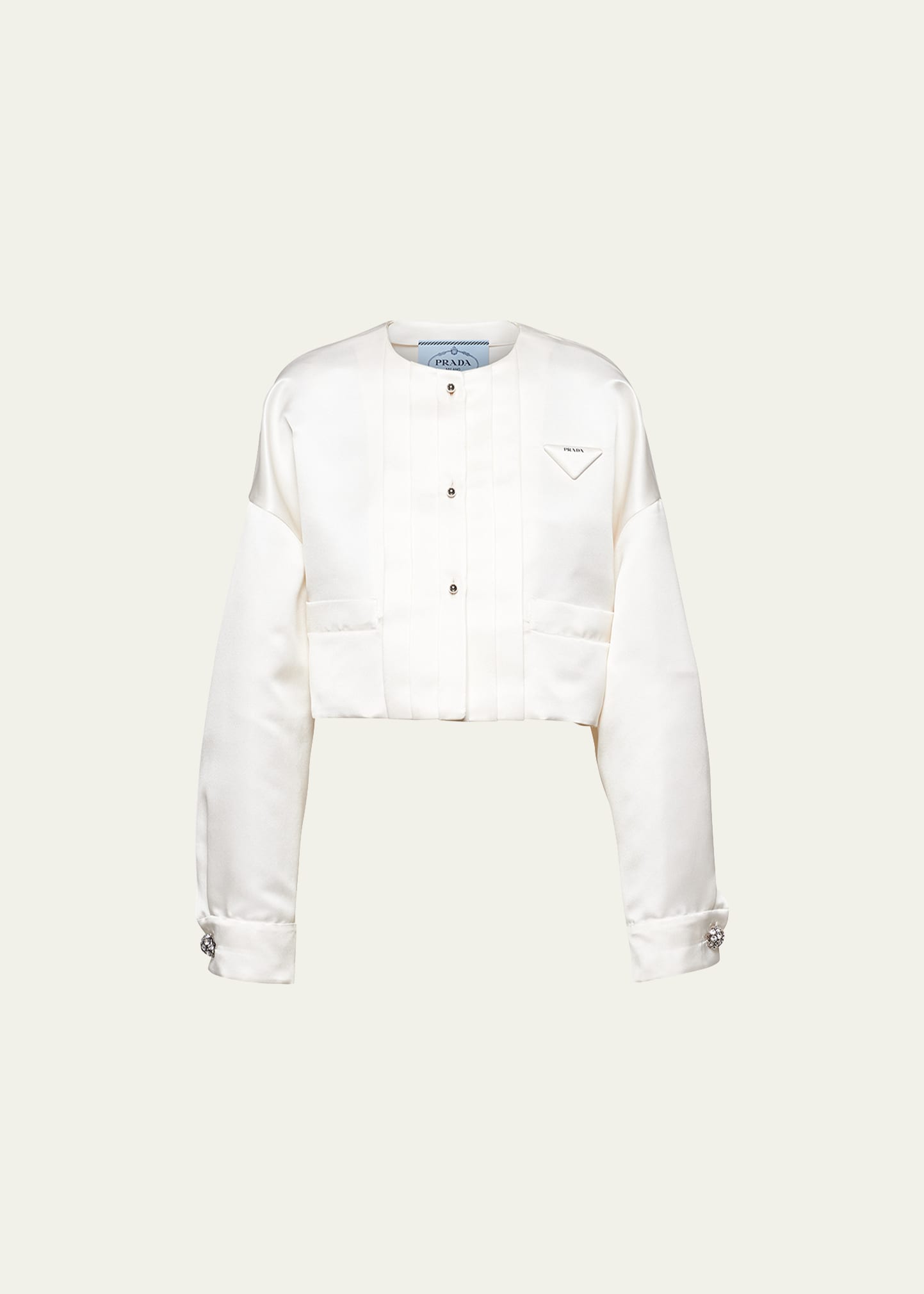Shop Prada Double Satin Cropped Jacket In F0009 Bianco