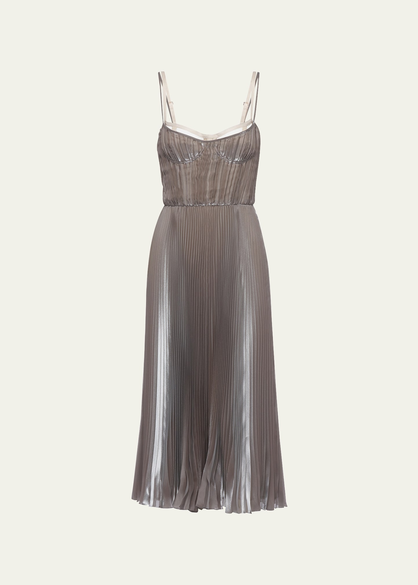 Prada Technical Voile Sunray Pleat Midi-dress In F063 Hematite