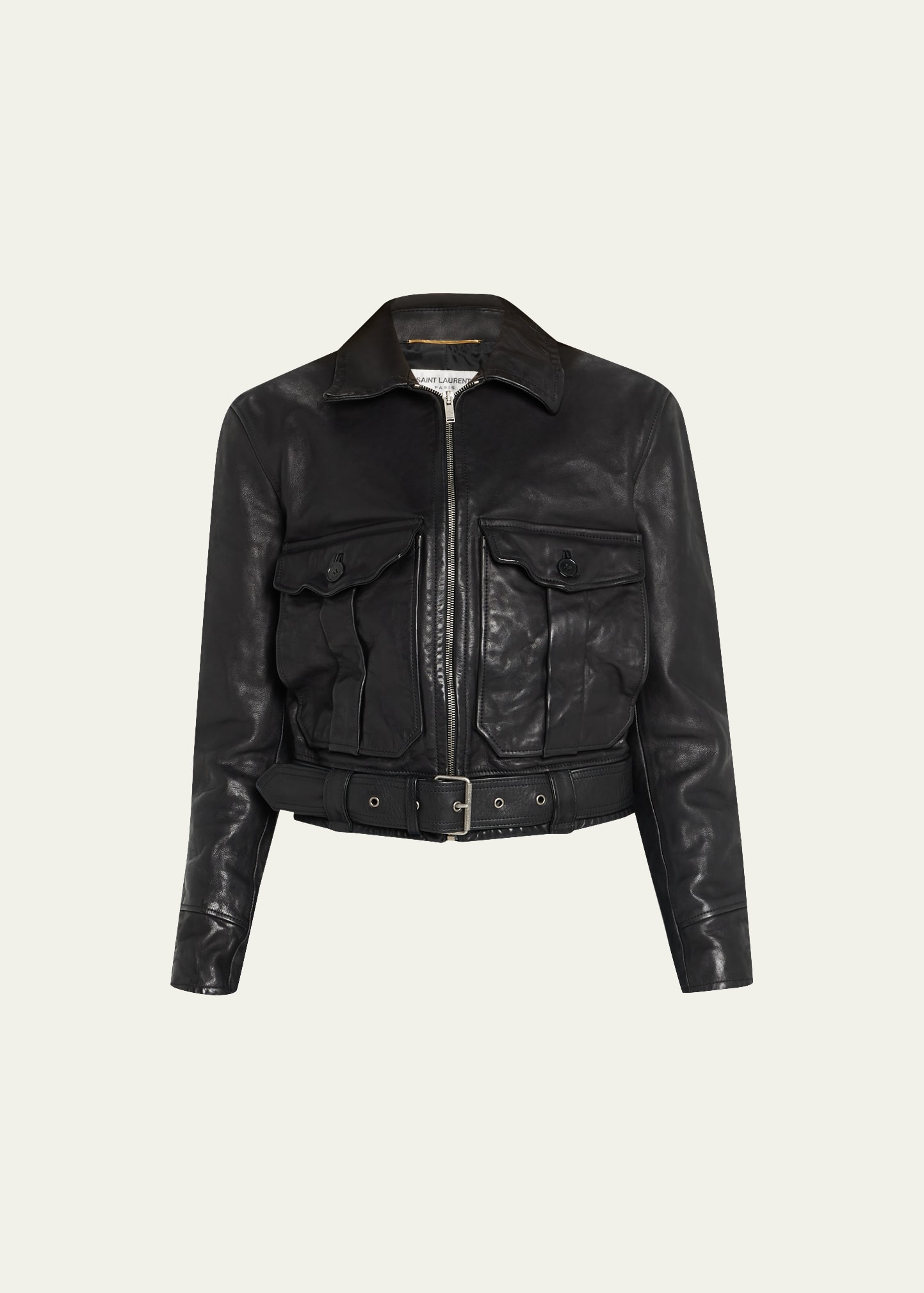 Saint Laurent Leather Aviator Bomber Jacket In Nero