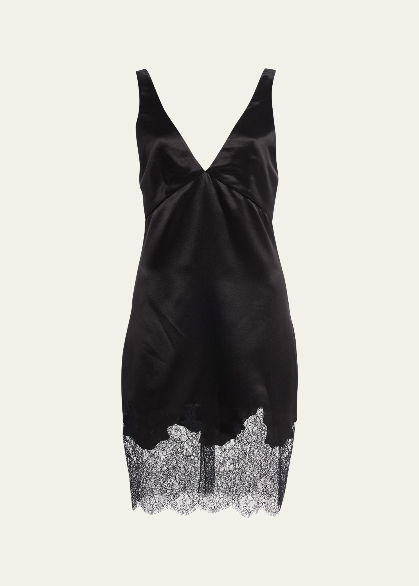 Shop Saint Laurent Lace-hem Frayed Silk Mini Dress In Nero