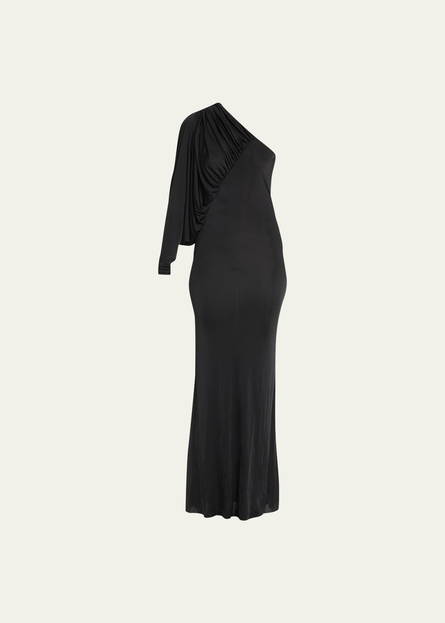 Shop Saint Laurent One-shoulder Draped Gown In Nero