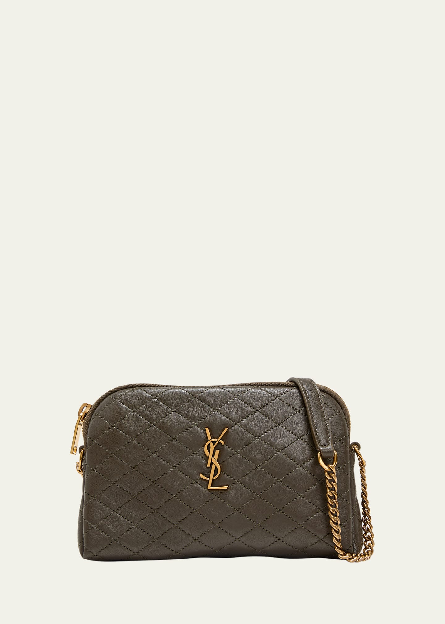 Saint Laurent Gaby Monogram-plaque Quilted-leather Pouch in Gray