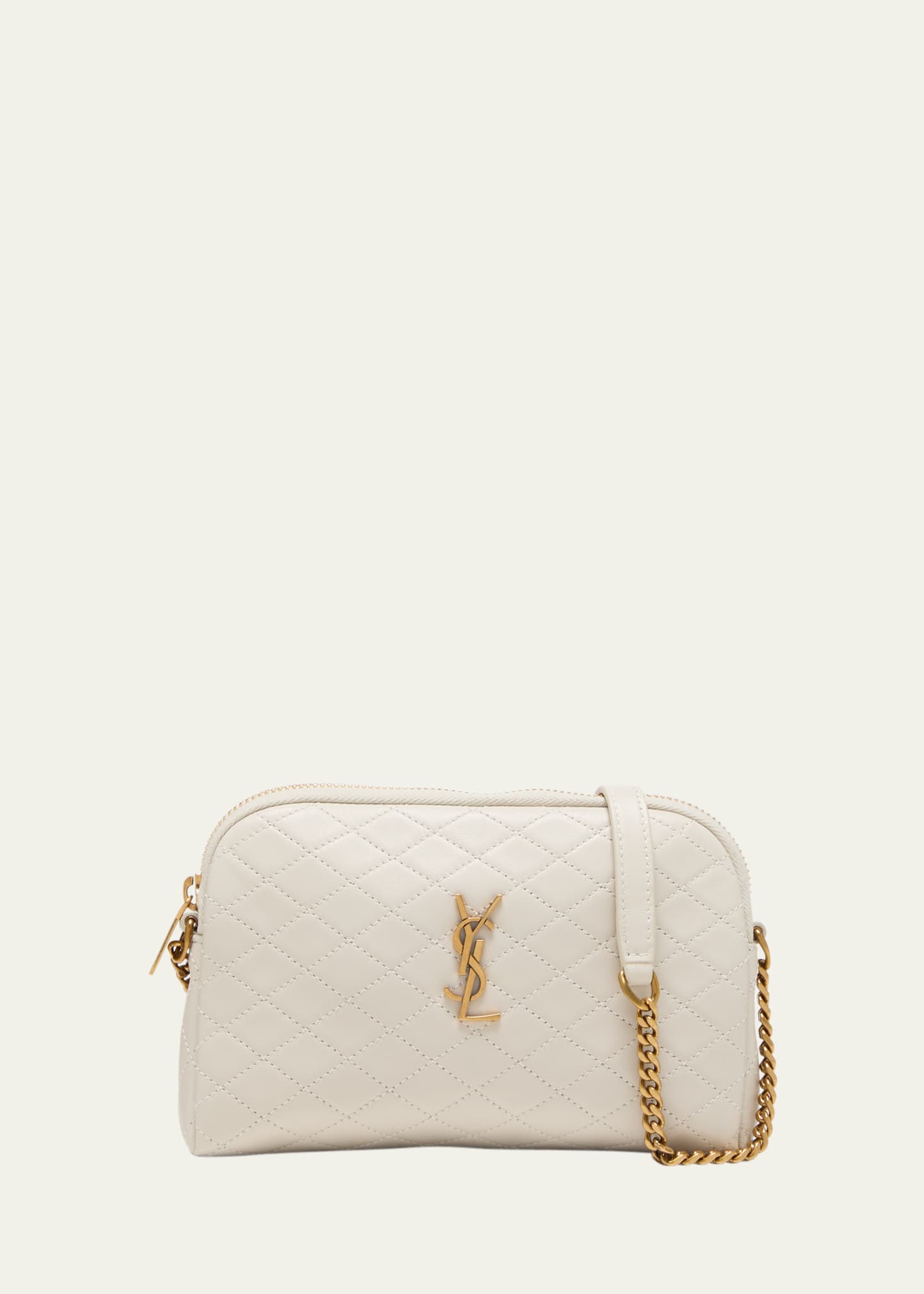 Saint Laurent Quilted logo-plaque Make-Up Bag - Neutrals