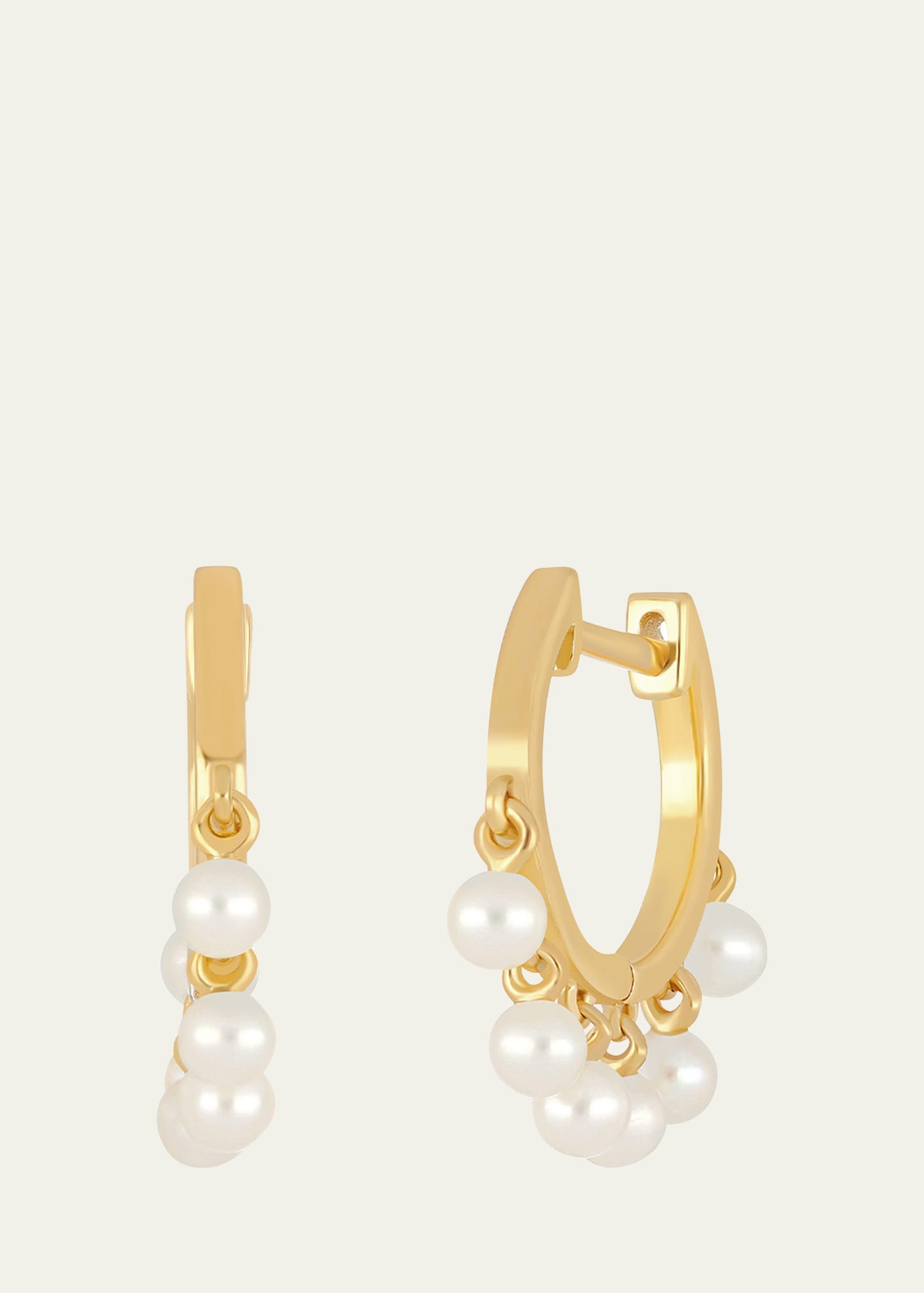 14K Yellow Gold Mini Pearl Shimmy Huggie Earrings